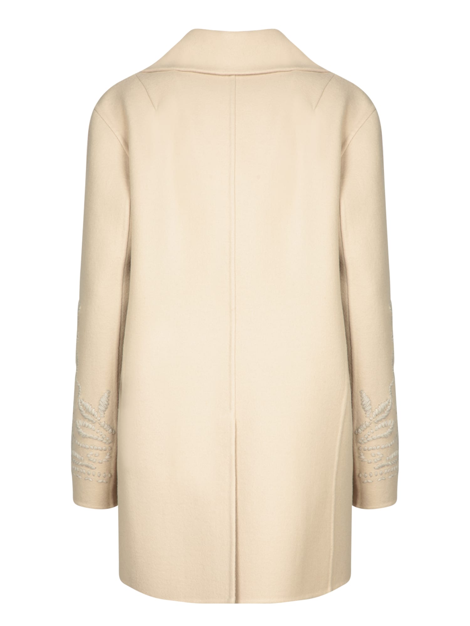 Shop Ermanno Scervino Beige Single-breasted Embroidered Coat In White