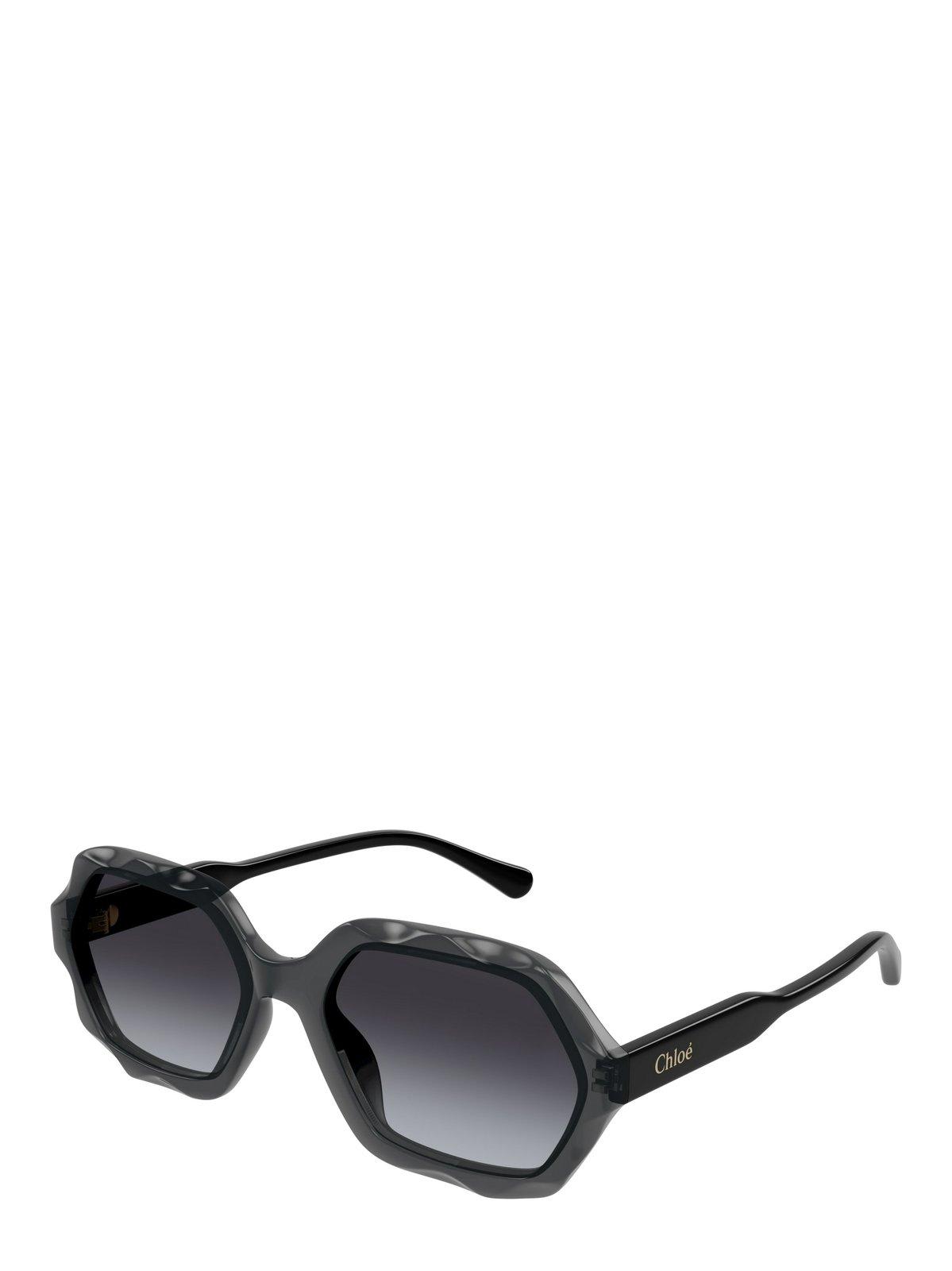 Shop Chloé Rectangular Frame Sunglasses In 001 Grey Black Grey