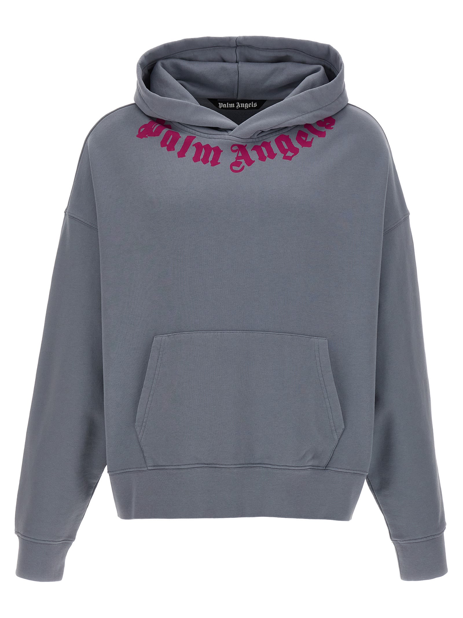 Shop Palm Angels Neck Logo Hoodie In Gray