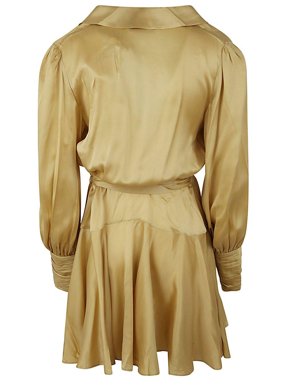Shop Zimmermann Belted Wrap Long-sleeved Dress In Yellow