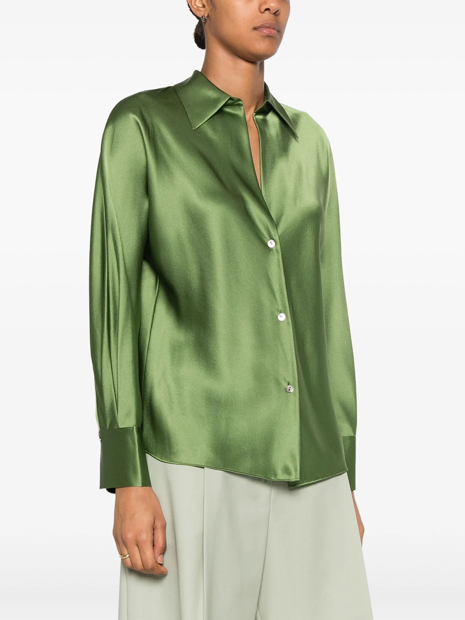 Shop Vince Bias Ls Blouse In Syc Sycamore