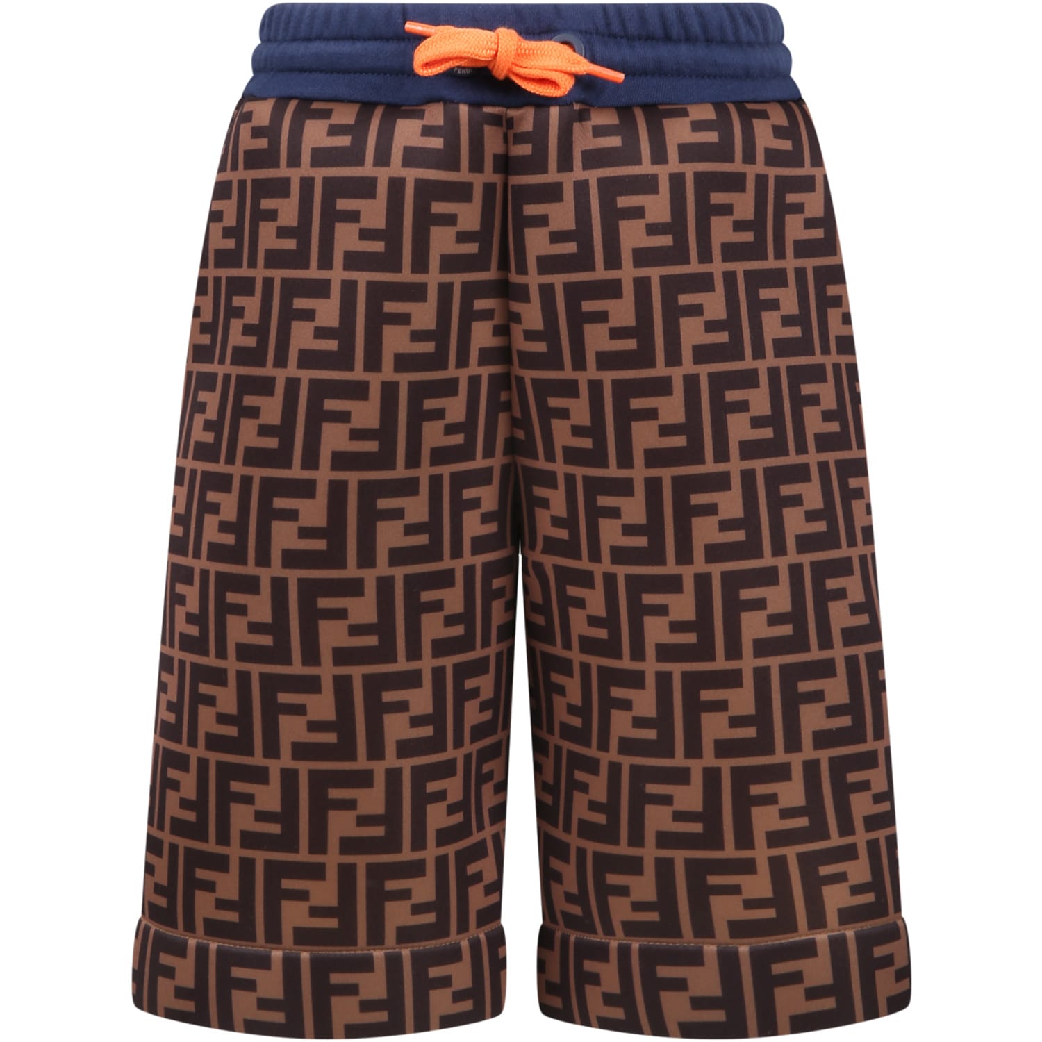 Fendi Brown Shorts For Boy With Ff And Logo