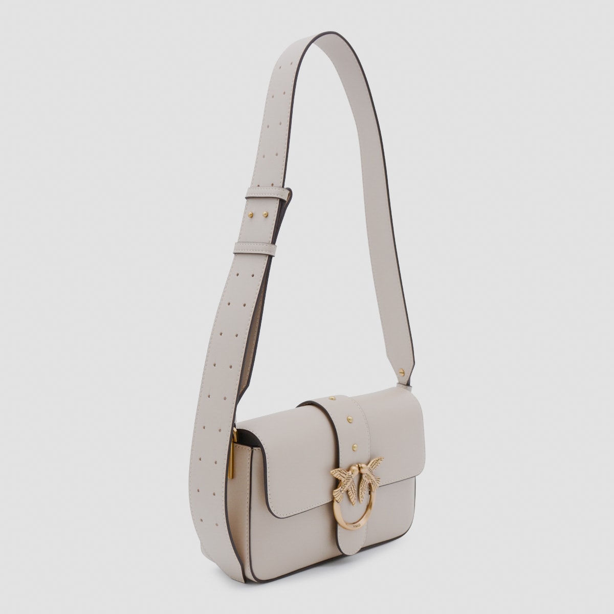 Pinko Beige Leather Mini Love Shoulder Bag In Sand