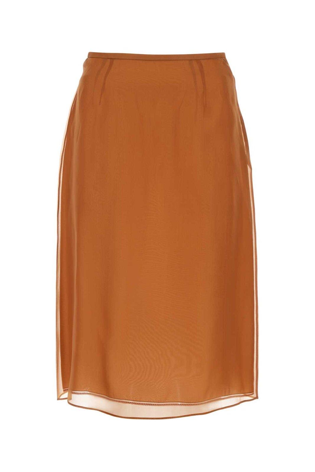 Shop Prada Double Layer Semi-sheer Midi Skirt In Orange