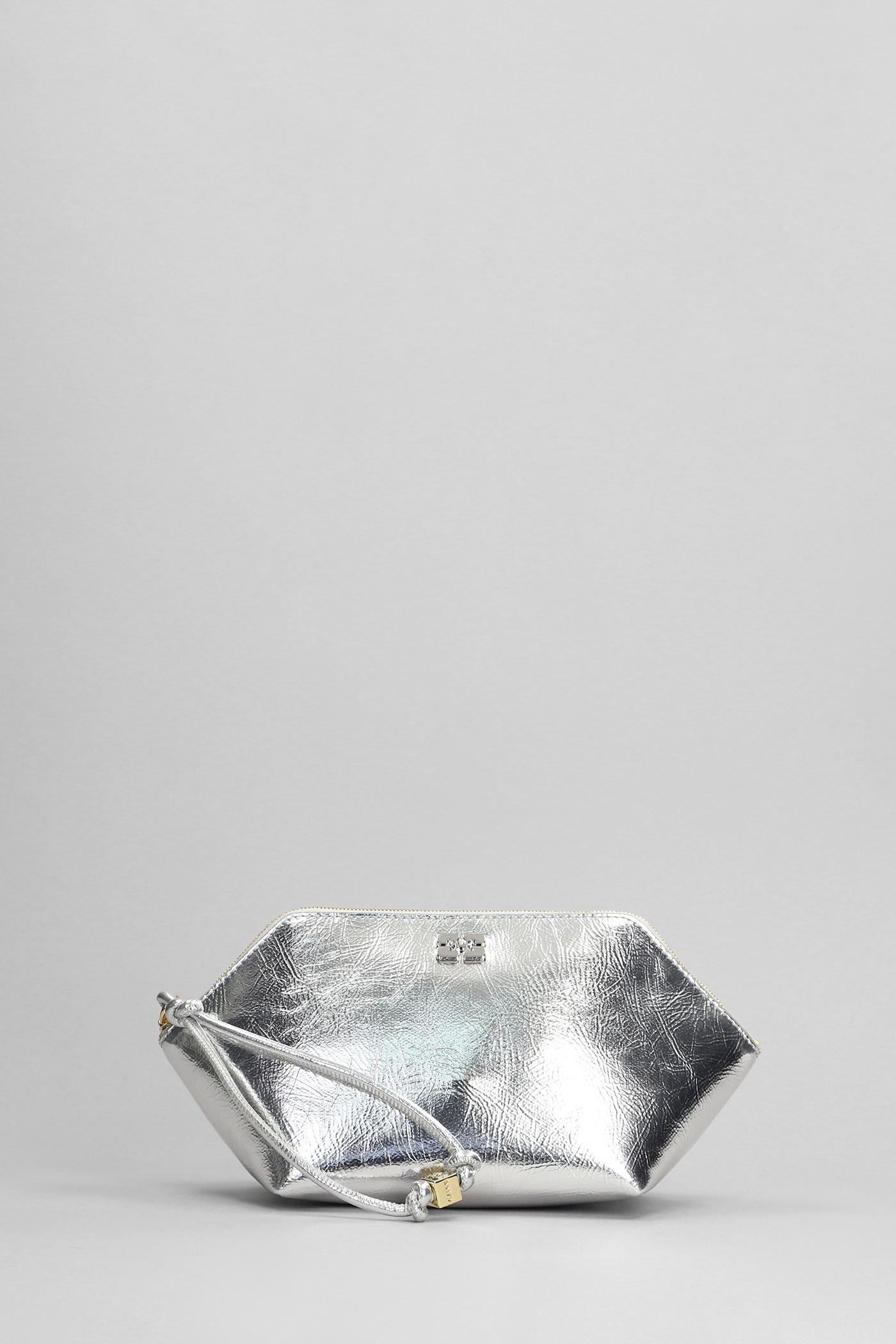 Shop Ganni Bou Zipped Hand Bag In Silver Leather