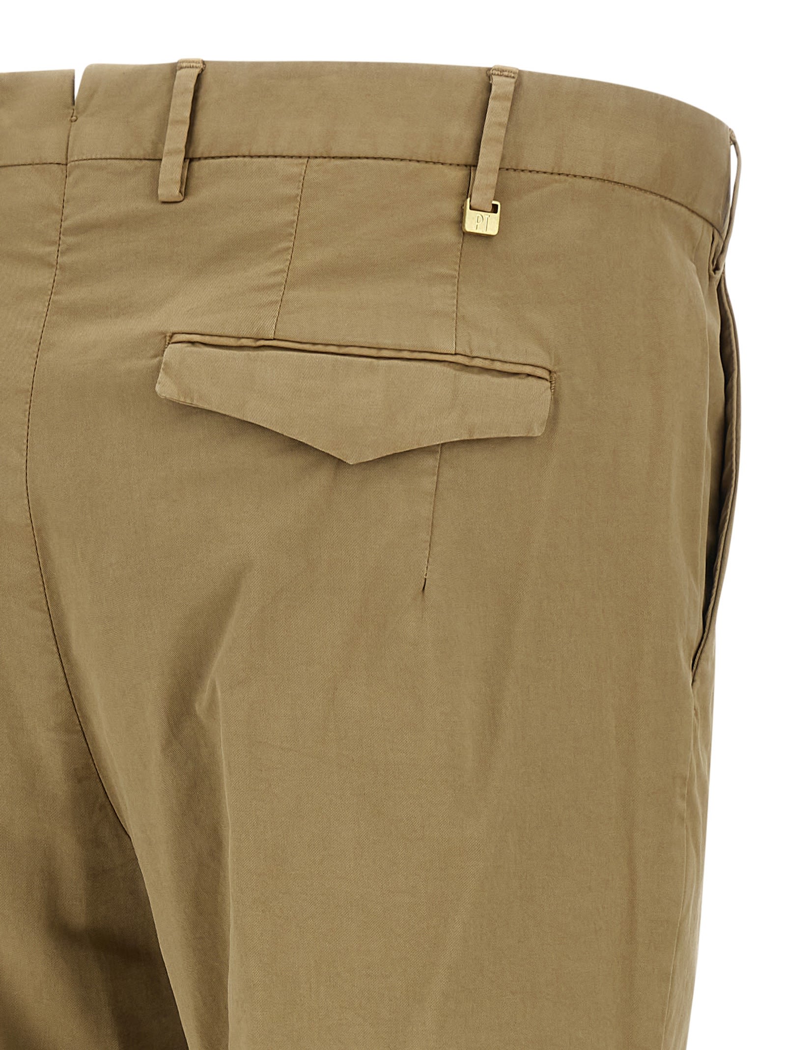 Pt Torino Beige Gabardine Trousers In Green