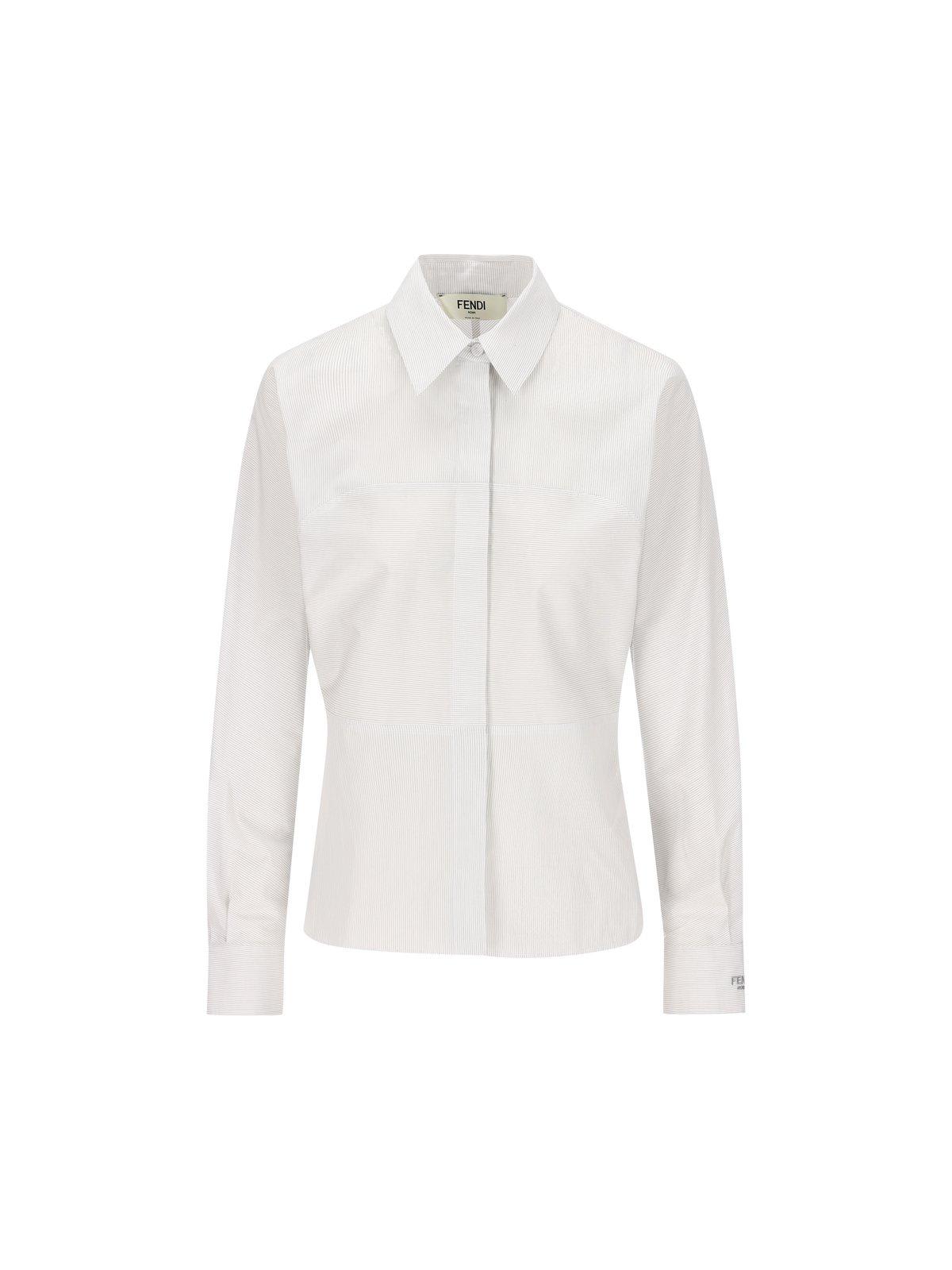 Shop Fendi Long-sleeved Striped Shirt In White