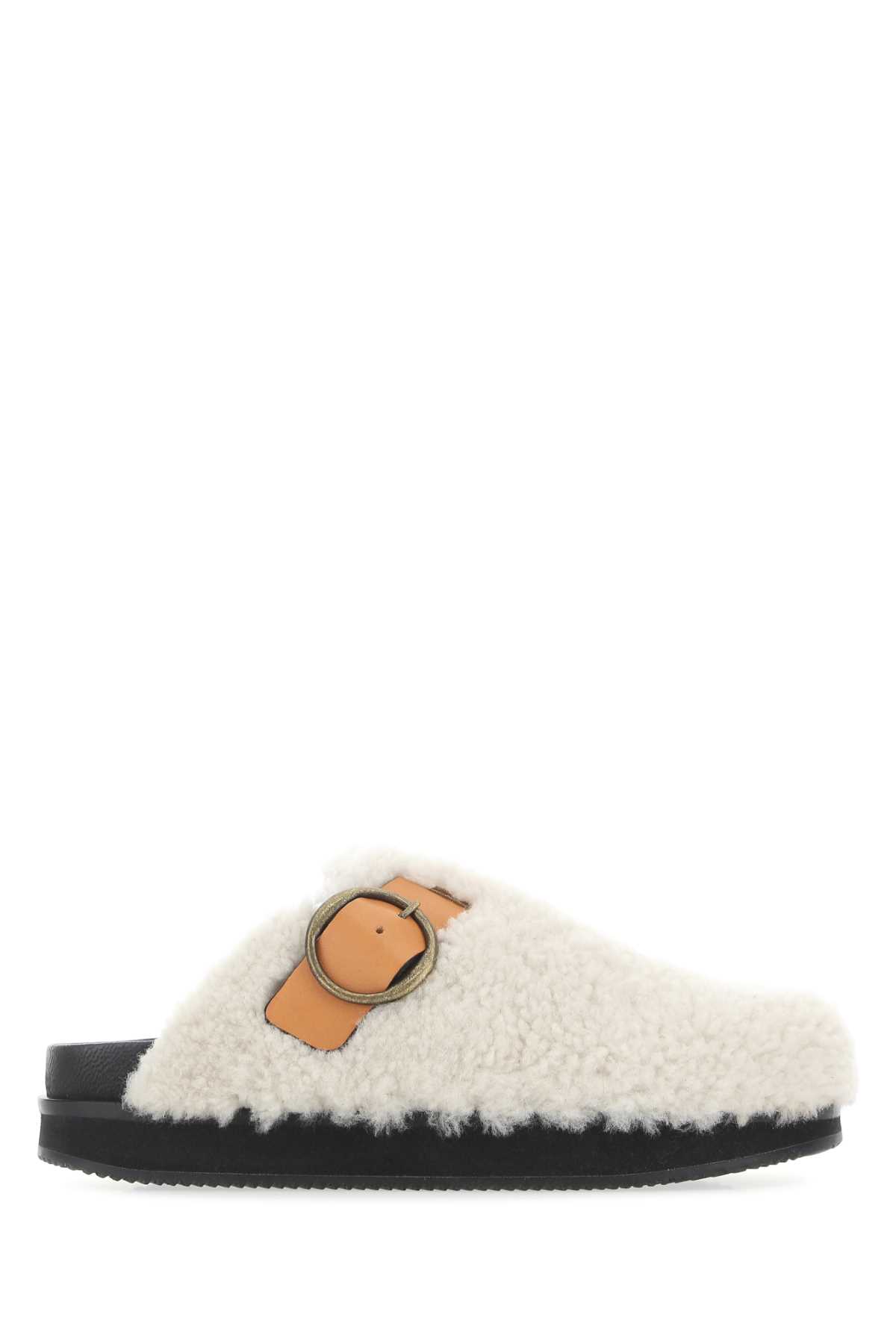 Shop Isabel Marant Ivory Shearling Footb Slippers In 23ec