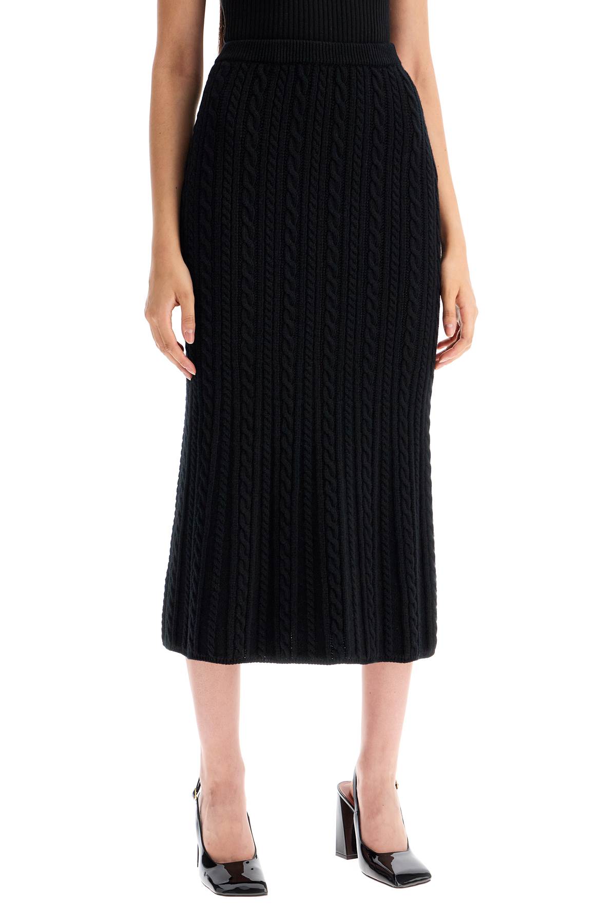 Shop Alessandra Rich Knitted Midi Skirt With Cable Knit In Black (black)