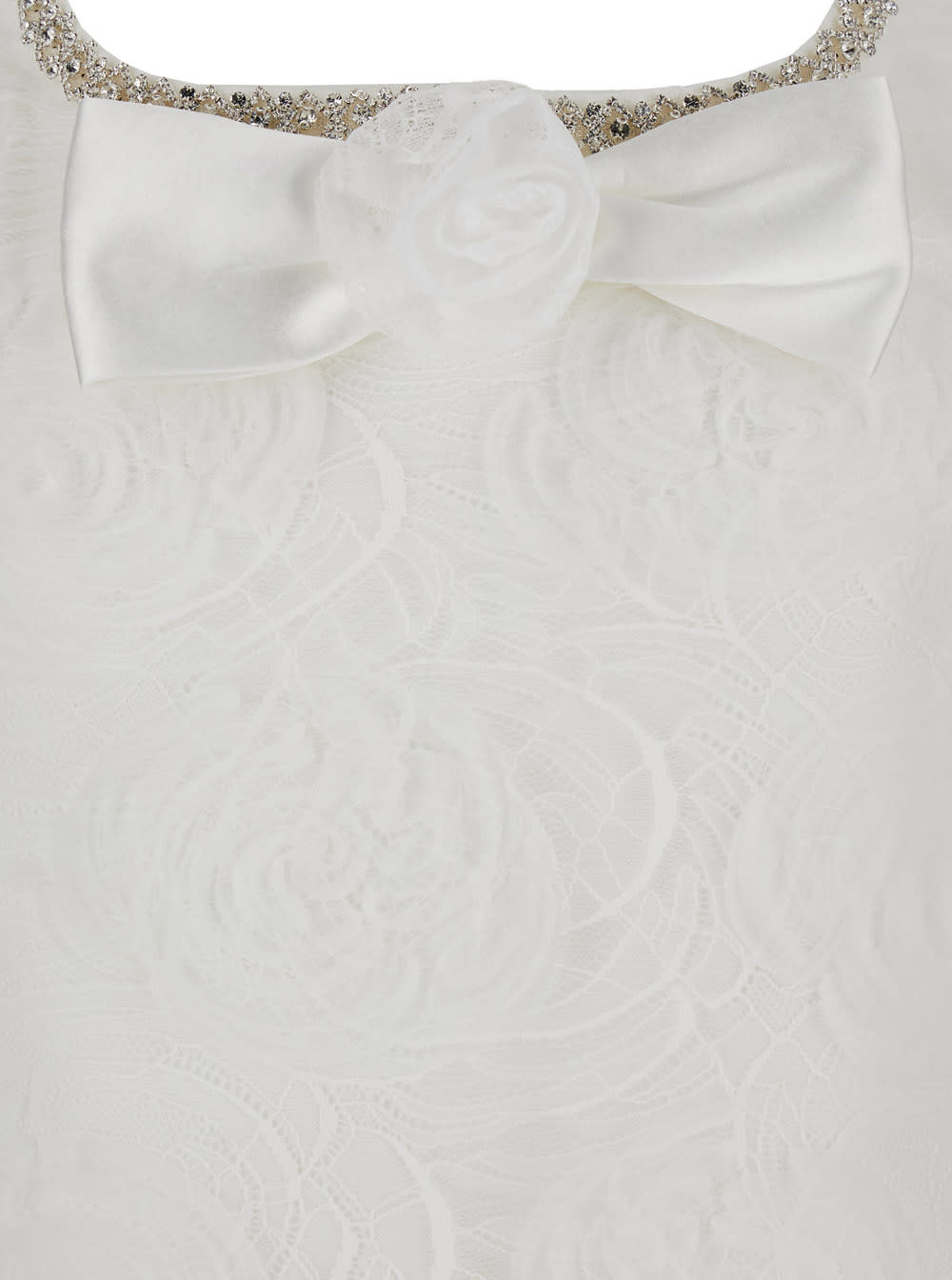 Self-portrait White Mini Dress With Square Neck And Bow Detail On The Front In Tech Fabric Woman In White