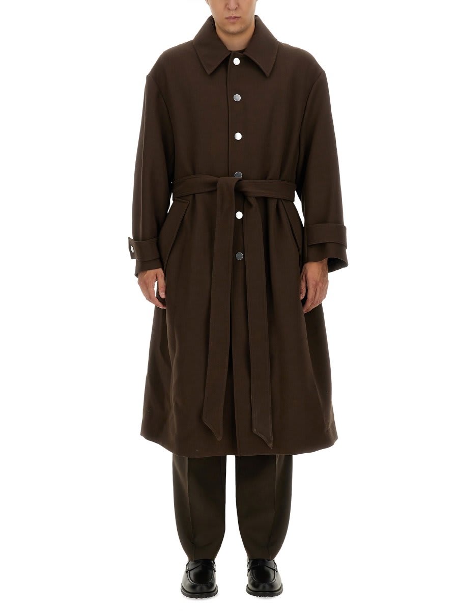 Shop Ami Alexandre Mattiussi Paris Belted Long Oversized Coat In Brown