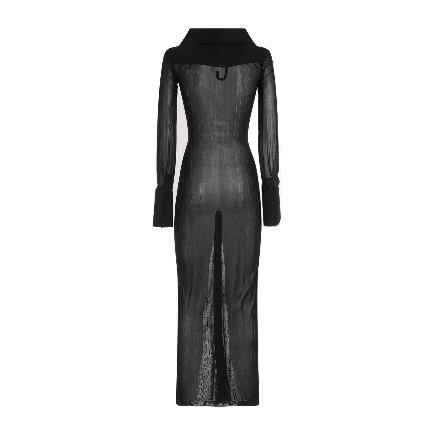 Shop Jacquemus Knitted Long Shirt Dress In Black