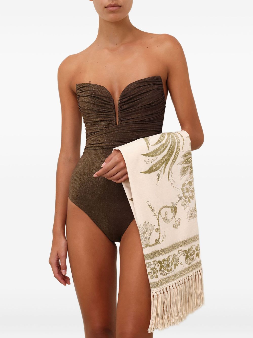 Zimmermann Printed Cotton Beach Towel In Neutral