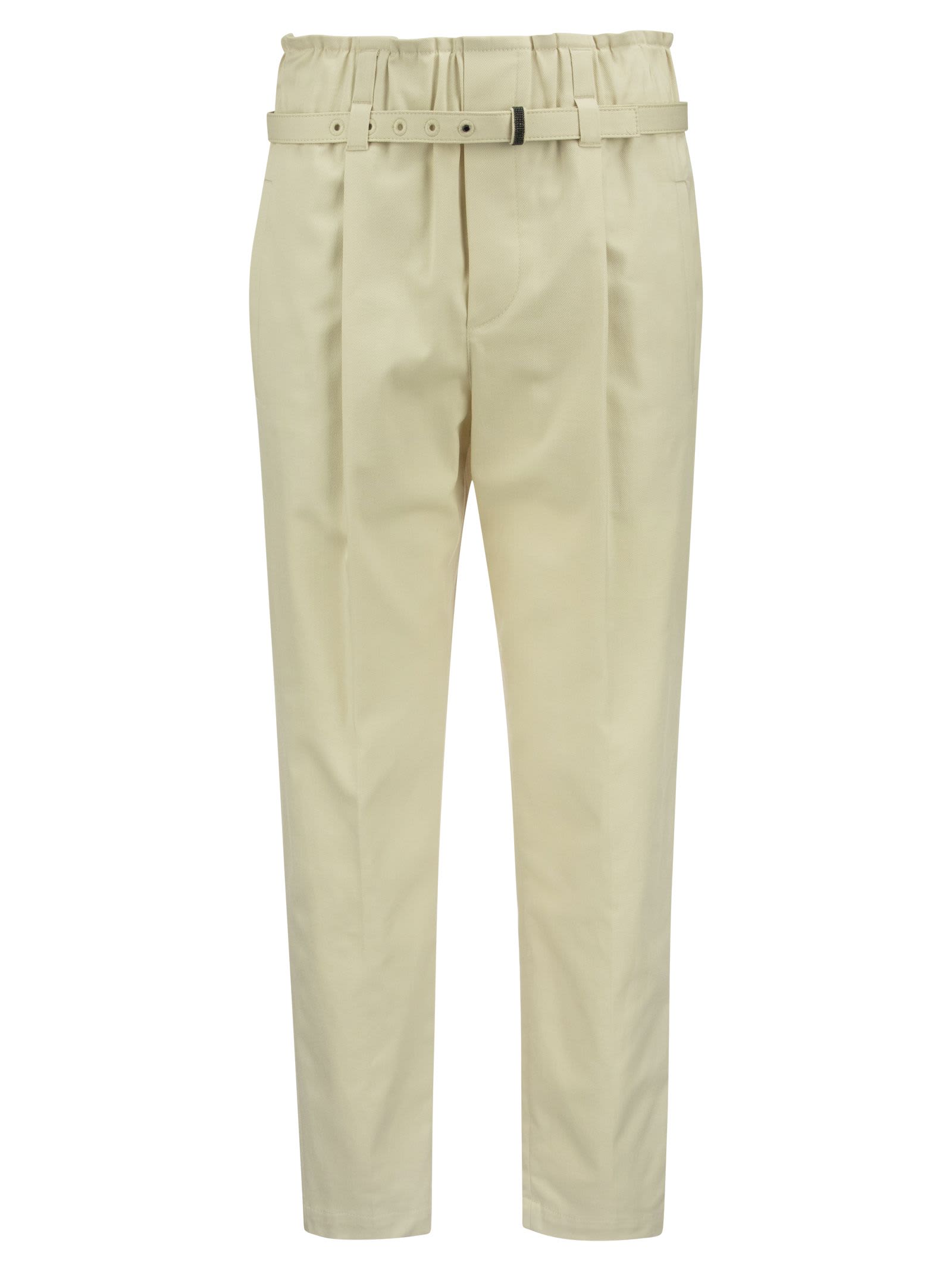 Brunello Cucinelli Fluid Comfort Cotton Twill Cigarette Pants With Belt