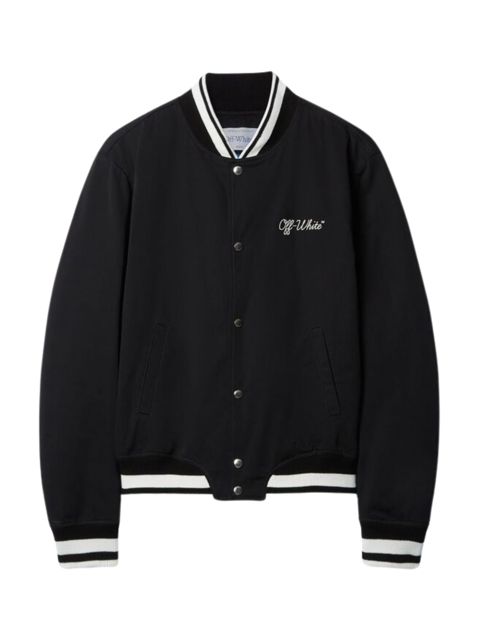 Off-white Off White Men `script Cotgab Souvenir` Varsity Jacket In Black