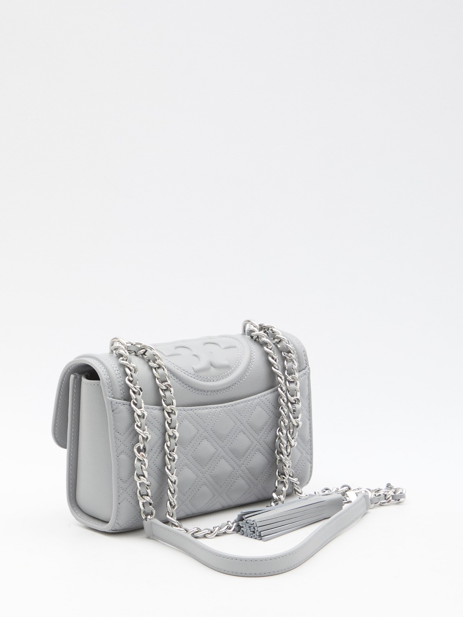 Shop Tory Burch Fleming Soft Grain Small Convertible Bag In Grey