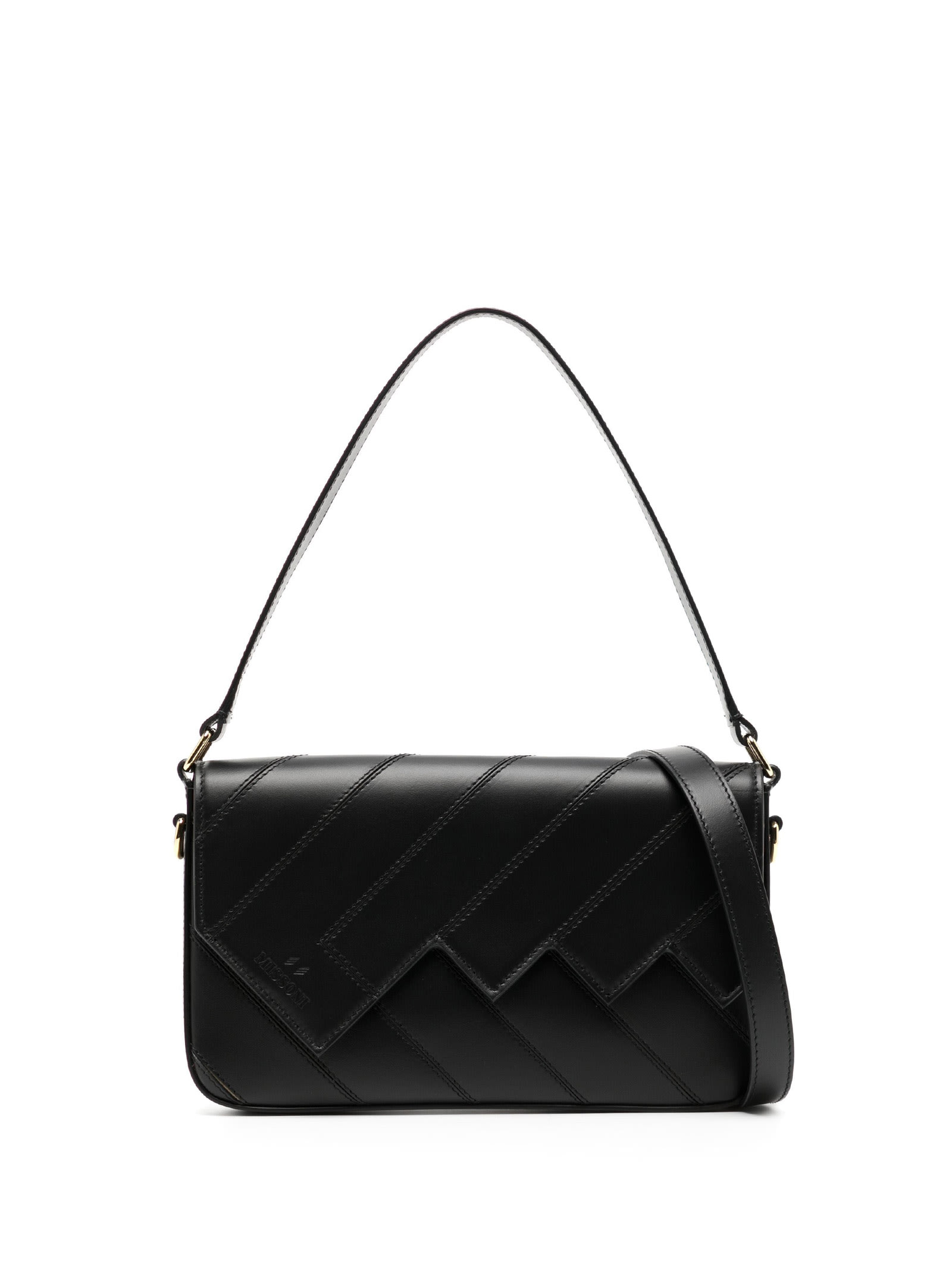 Shop Missoni Flap Wave Black Leather Shoulder Bag