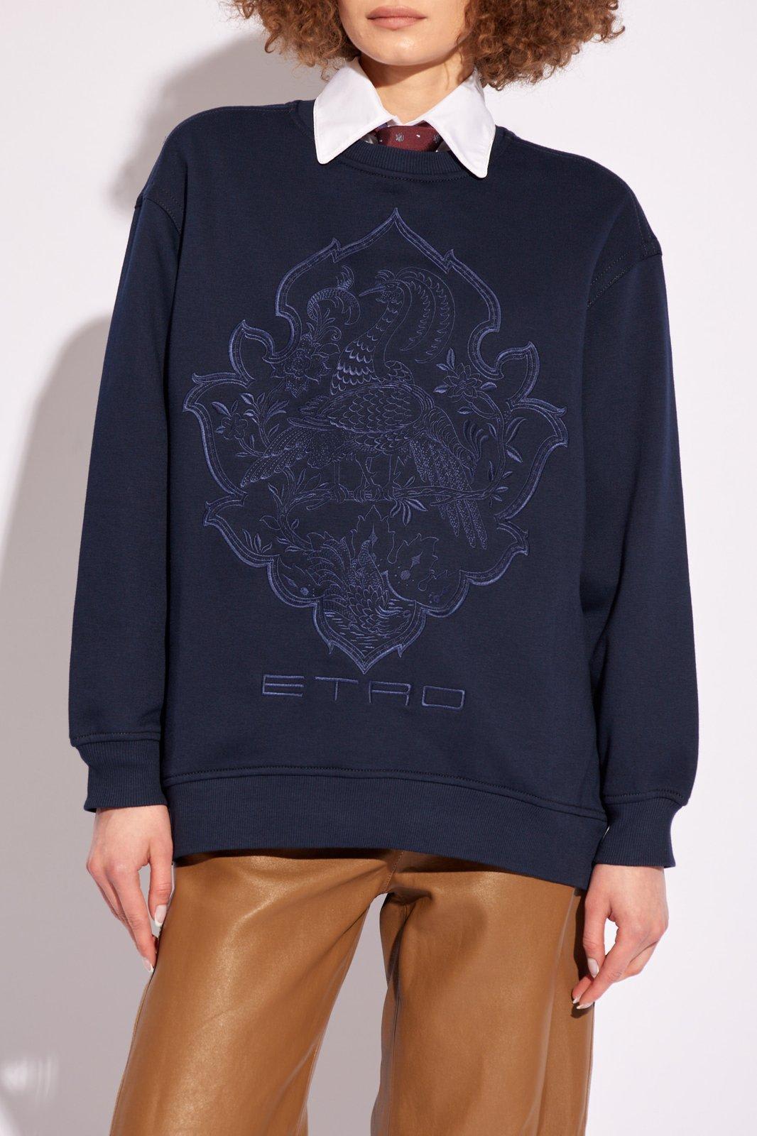 Shop Etro Logo Embroidered Crewneck Sweatshirt In Blu Navy