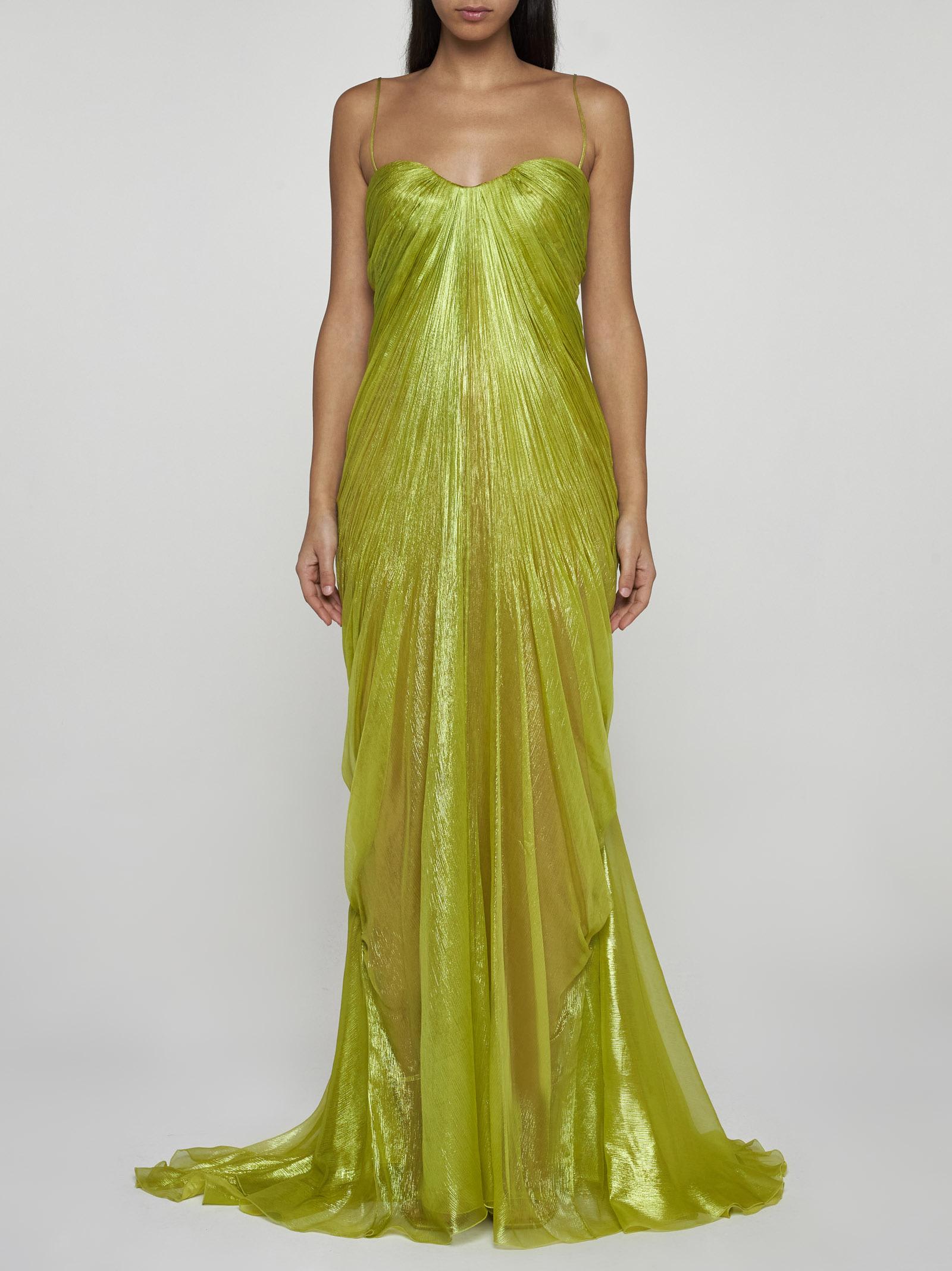 Shop Maria Lucia Hohan Victoria Silk Long Dress In Green