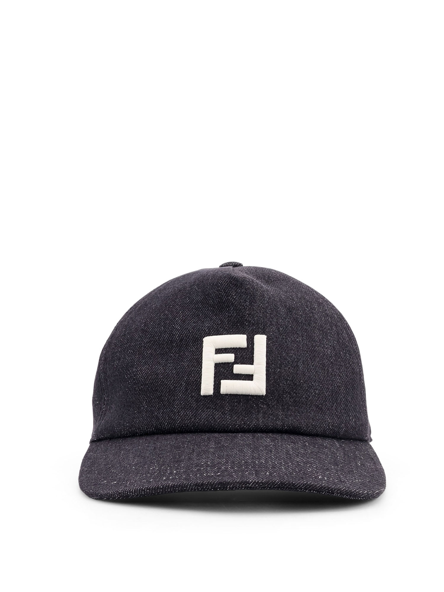 Fendi Men Denim Baseball Hat With Logo Embroidery In Black