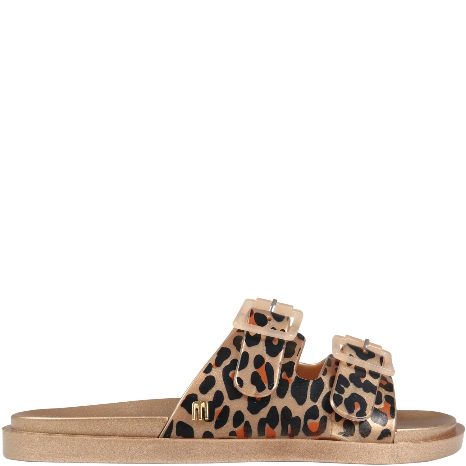 Melissa Gold Sandals For Girl With Animalier Print