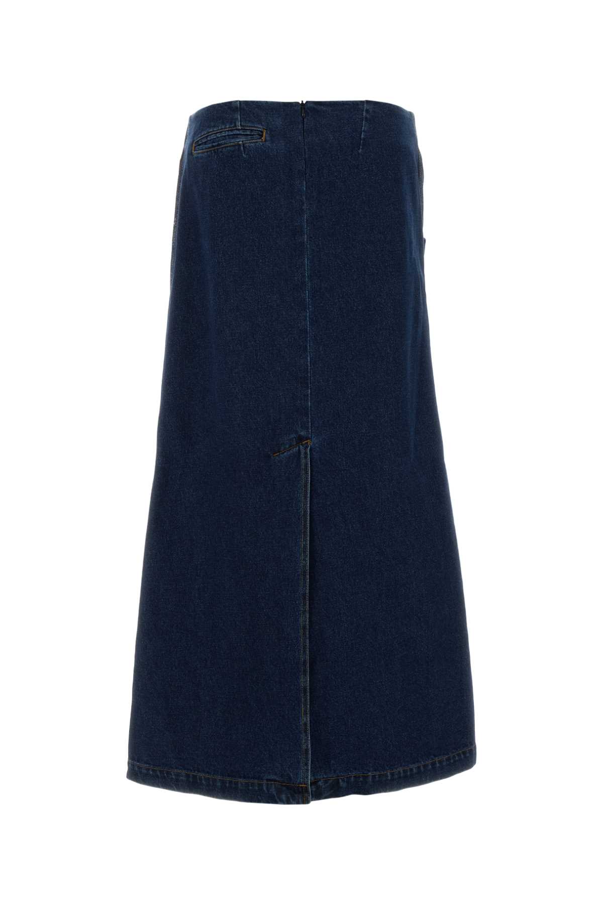 Magda Butrym Denim Draped Midi Skirt In Navy Blue In Blue