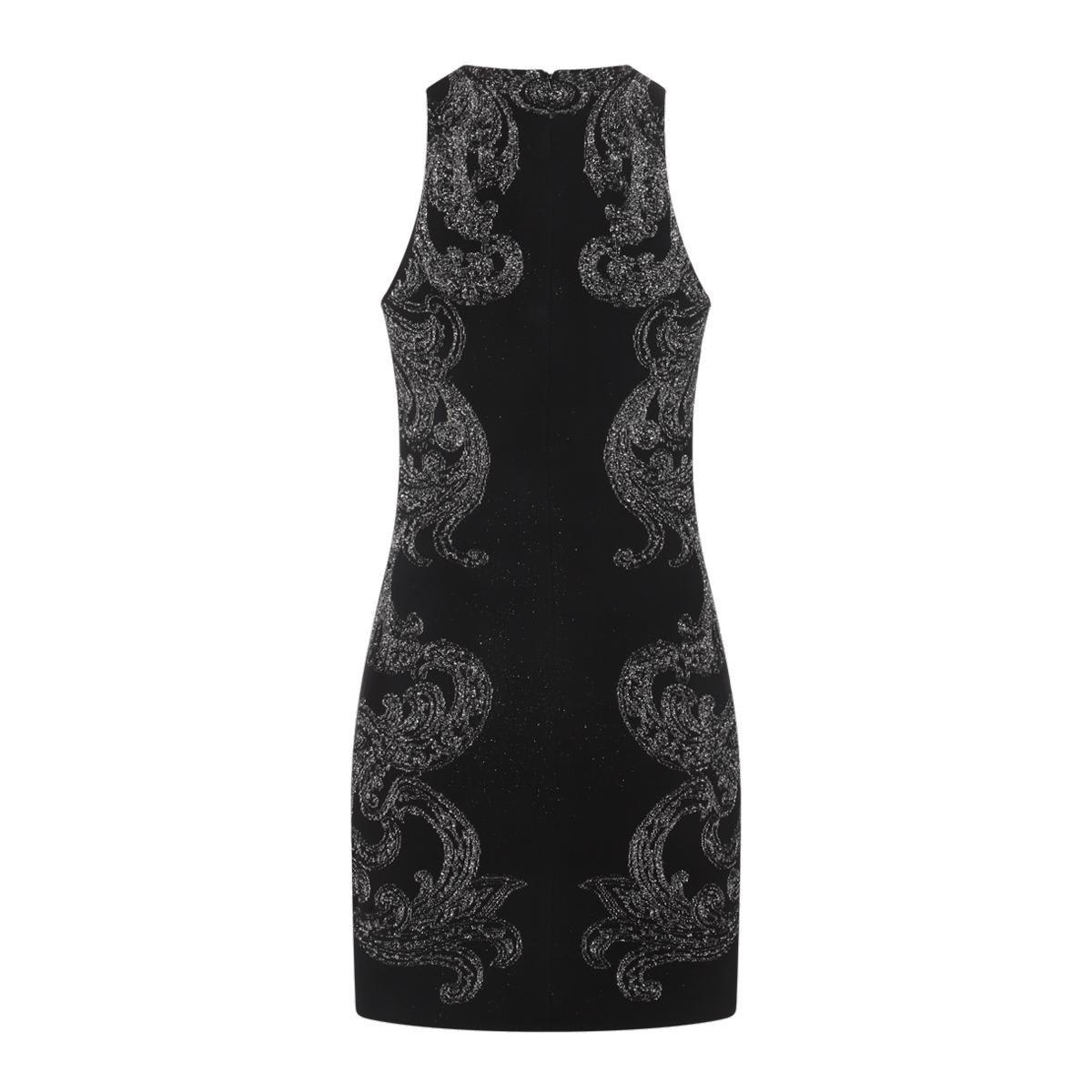 Shop Balmain Paisley Knit Sleeveless Dress In Noir/argent