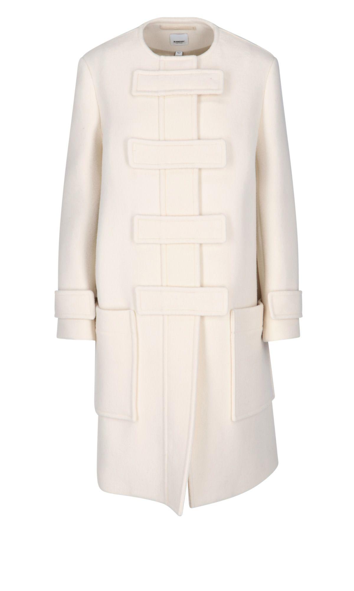Shop Burberry Wool Straps Coat In Ivory Blush