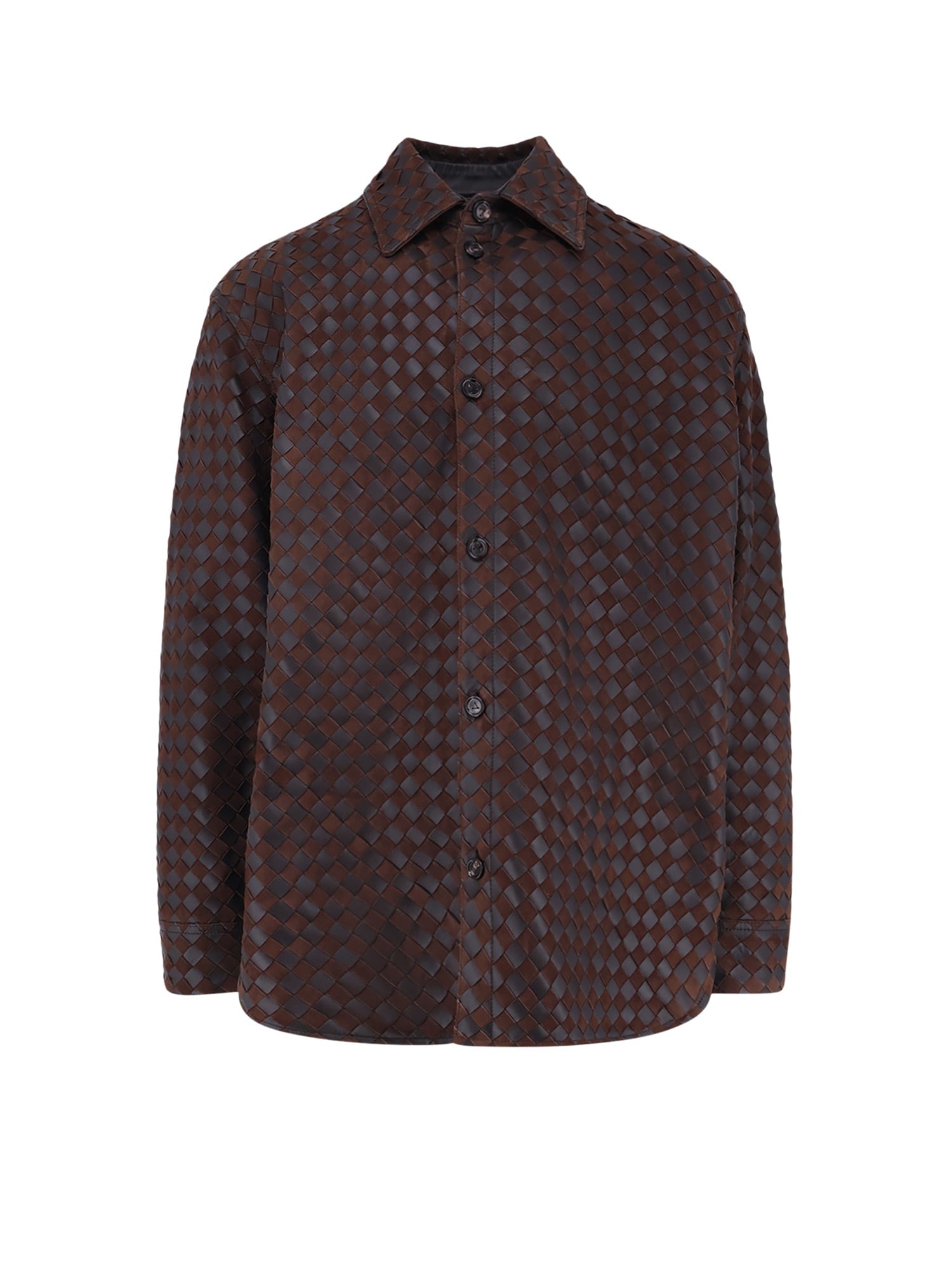 Bottega Veneta Mens Fondant Tobacco Relaxed-fit Intrecciato Leather Shirt In Brown