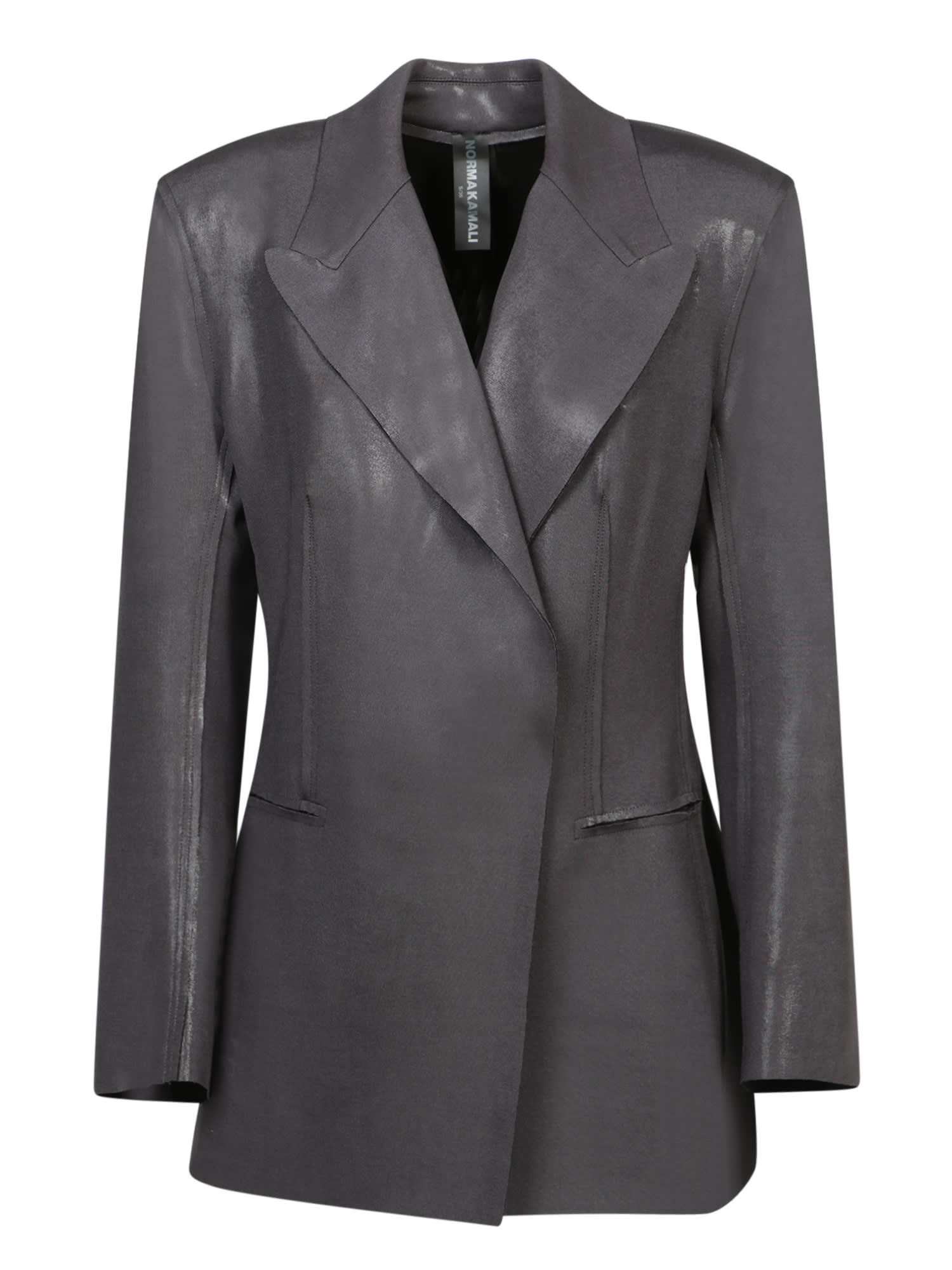 Shop Norma Kamali Dark Grey Faux Leather Jacket