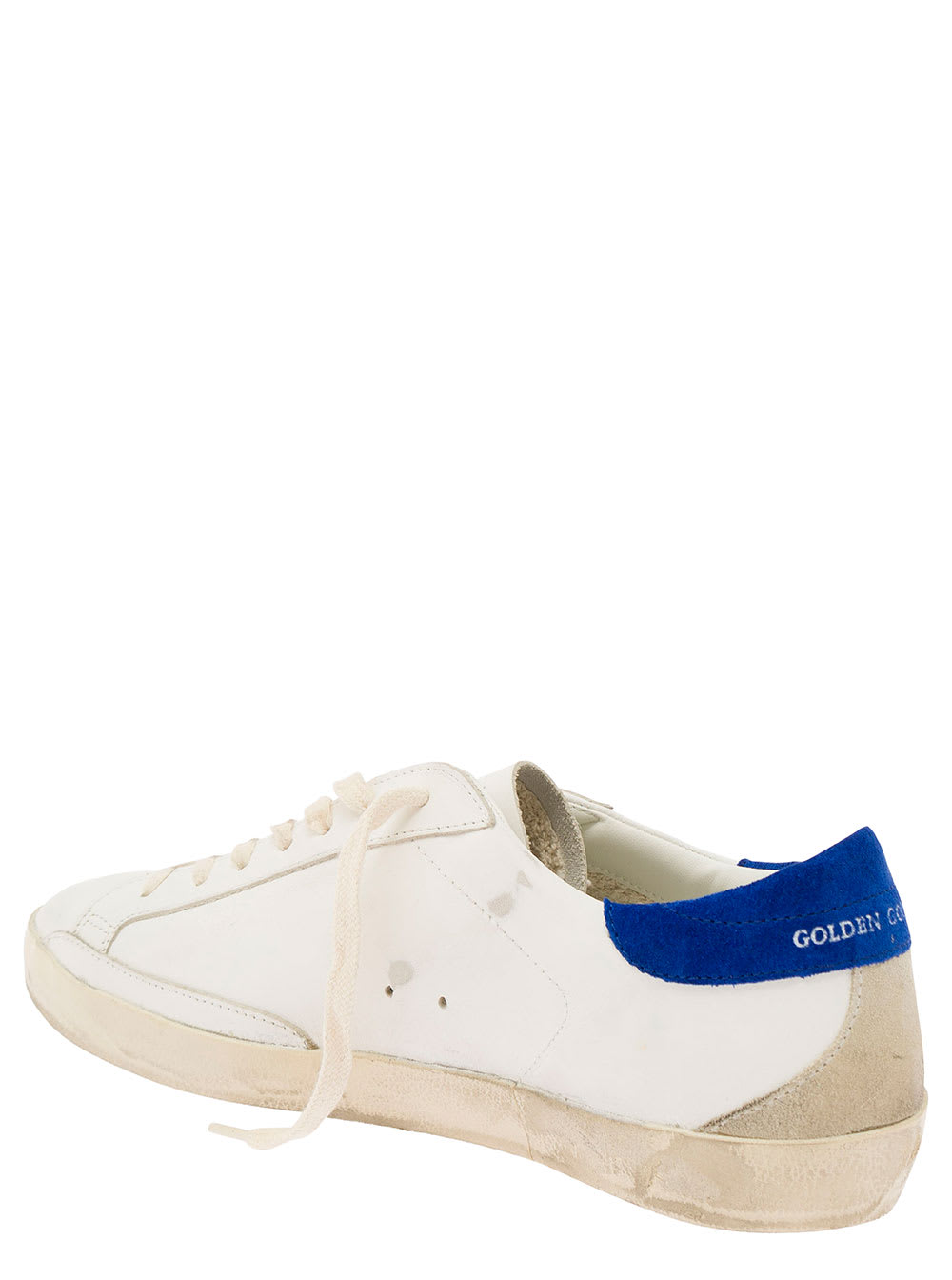 Shop Golden Goose Superstar White Vintage Low Top Sneakers With Blue Heel Tab In Leather Man