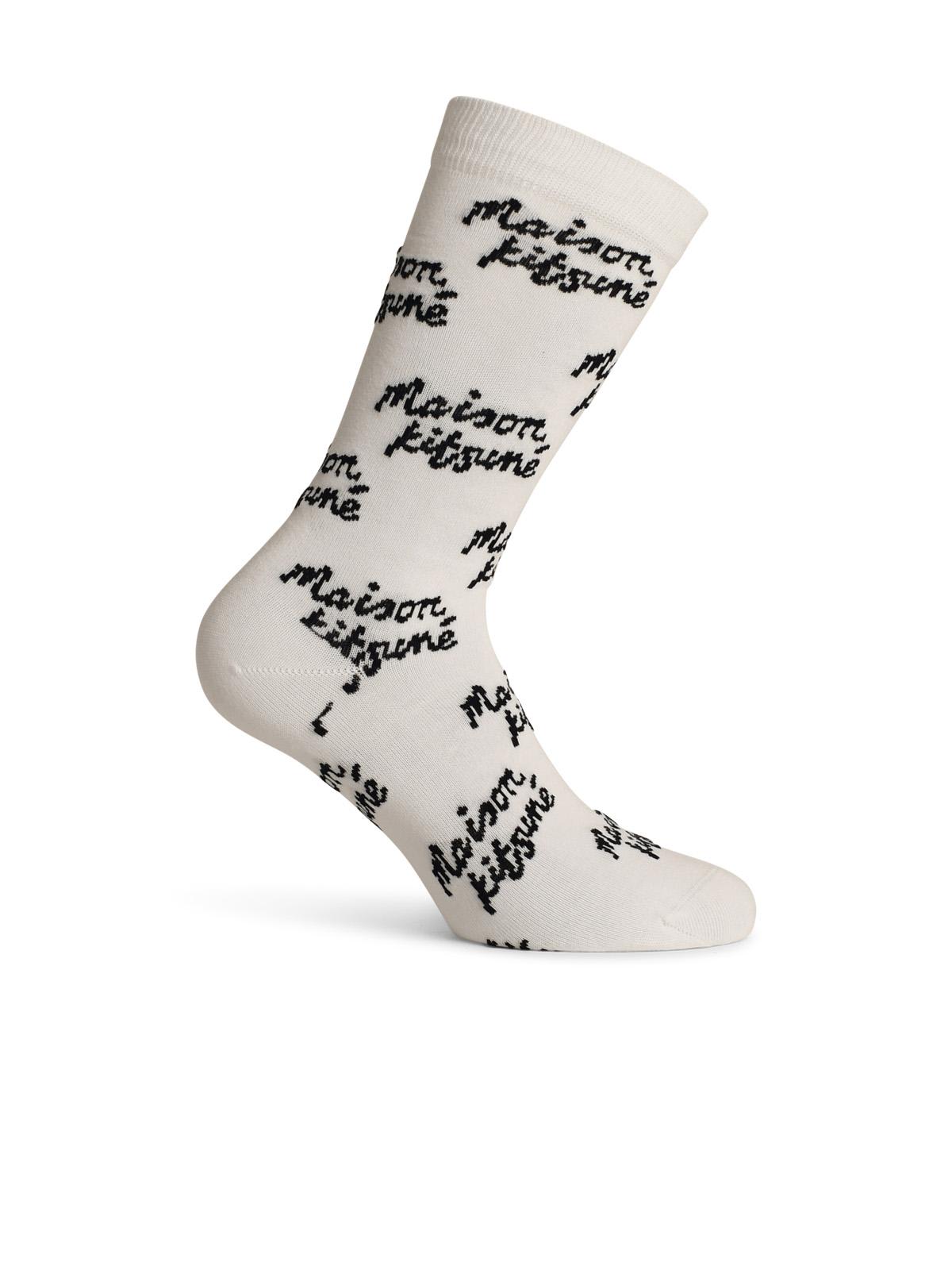 MAISON KITSUNÉ WHITE COTTON BLEND SOCKS