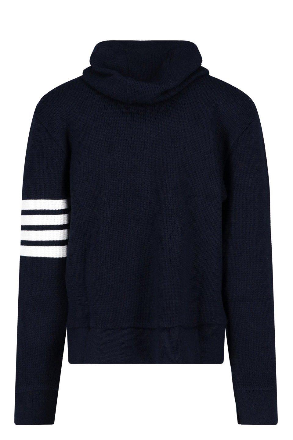 Shop Thom Browne Drawstring Knitted Hoodie In Deep Blue