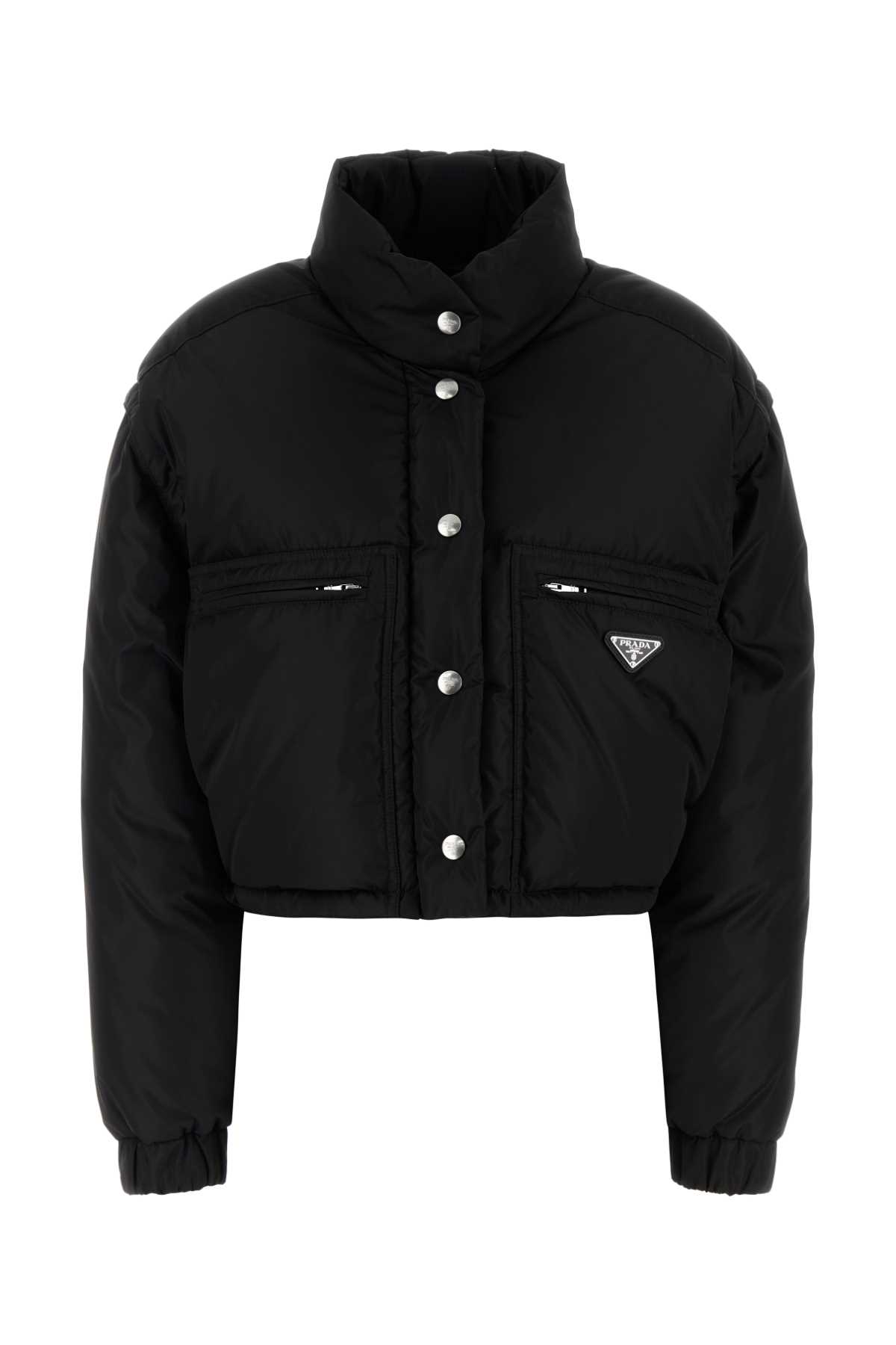 Prada Short Re-nylon Down Jacket In Black