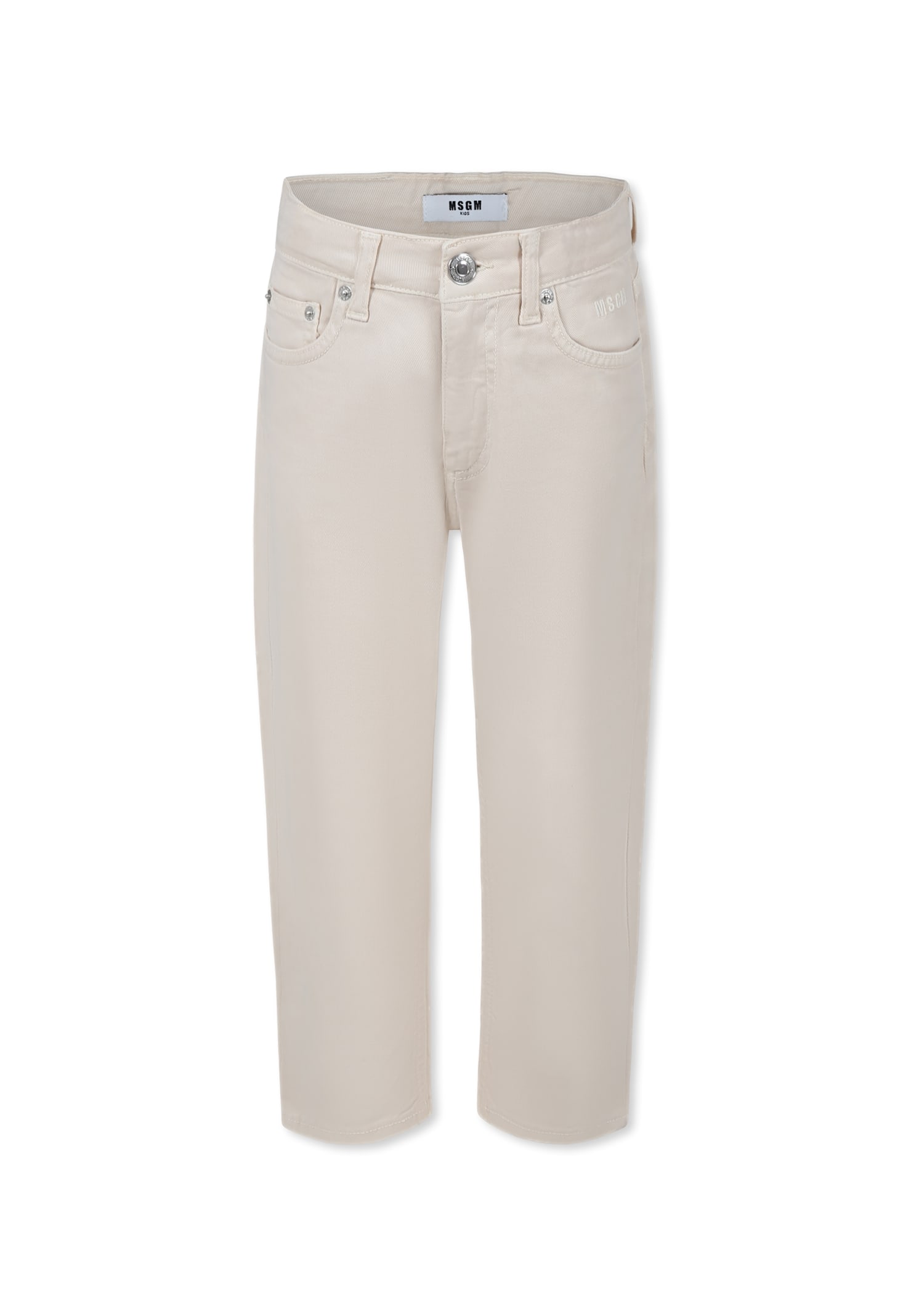 Shop Msgm Ivory Jeans For Boy With Logo