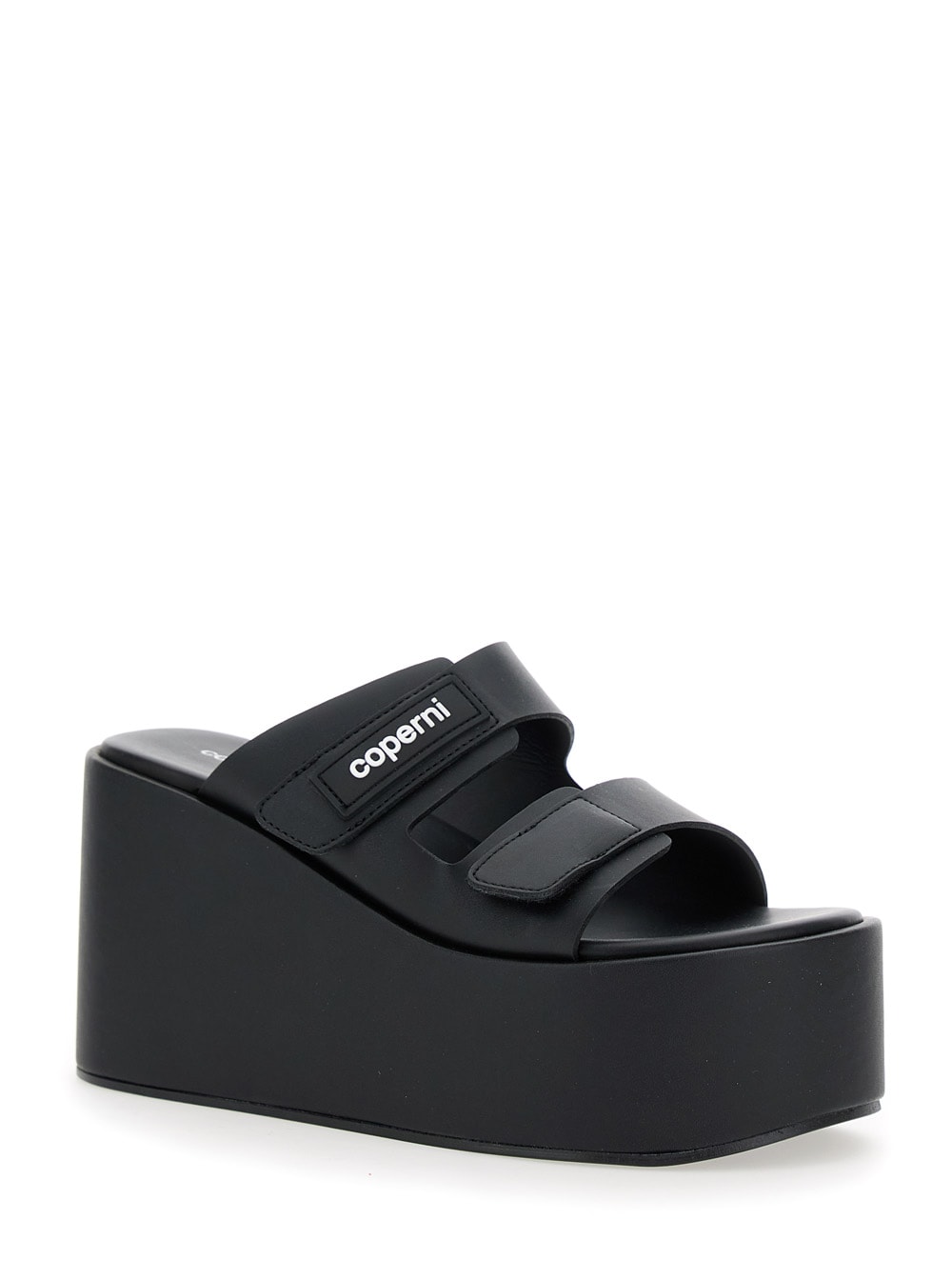 Coperni Black Wedges With Logo Patch On The Front And Touch-strap Closure In Leather Woman In Black