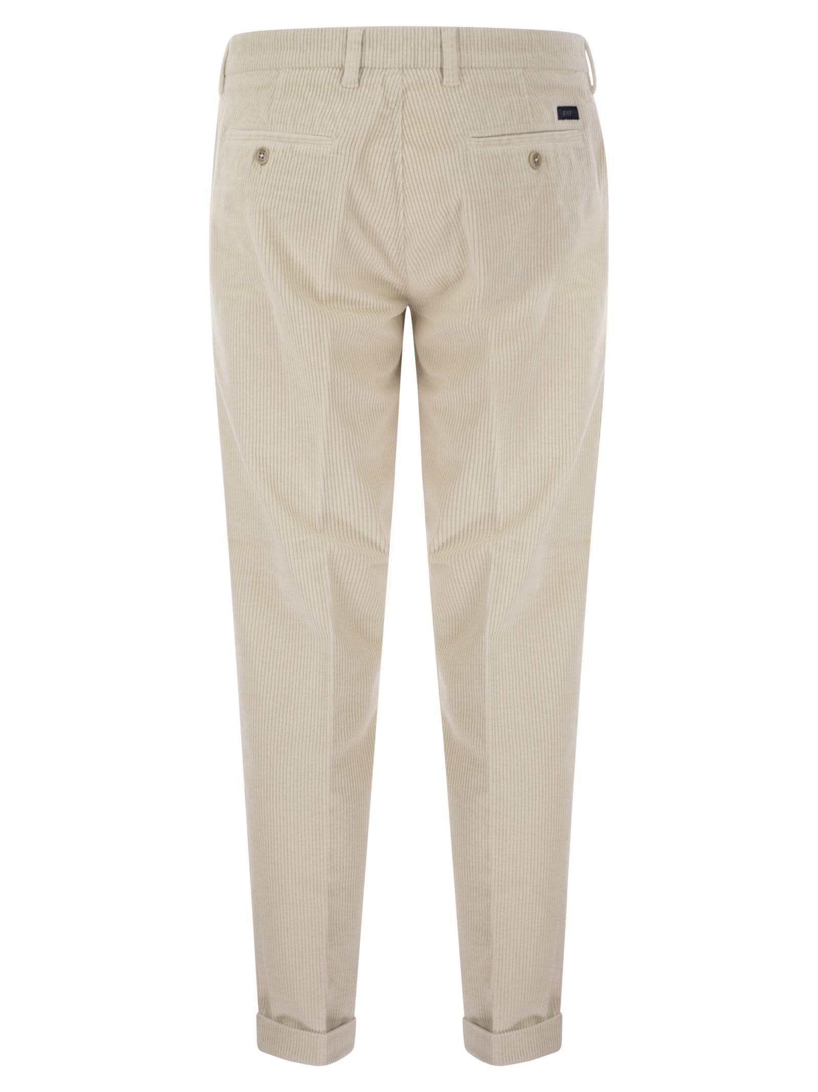 Fay Slim Corduroy Trousers In Ivory