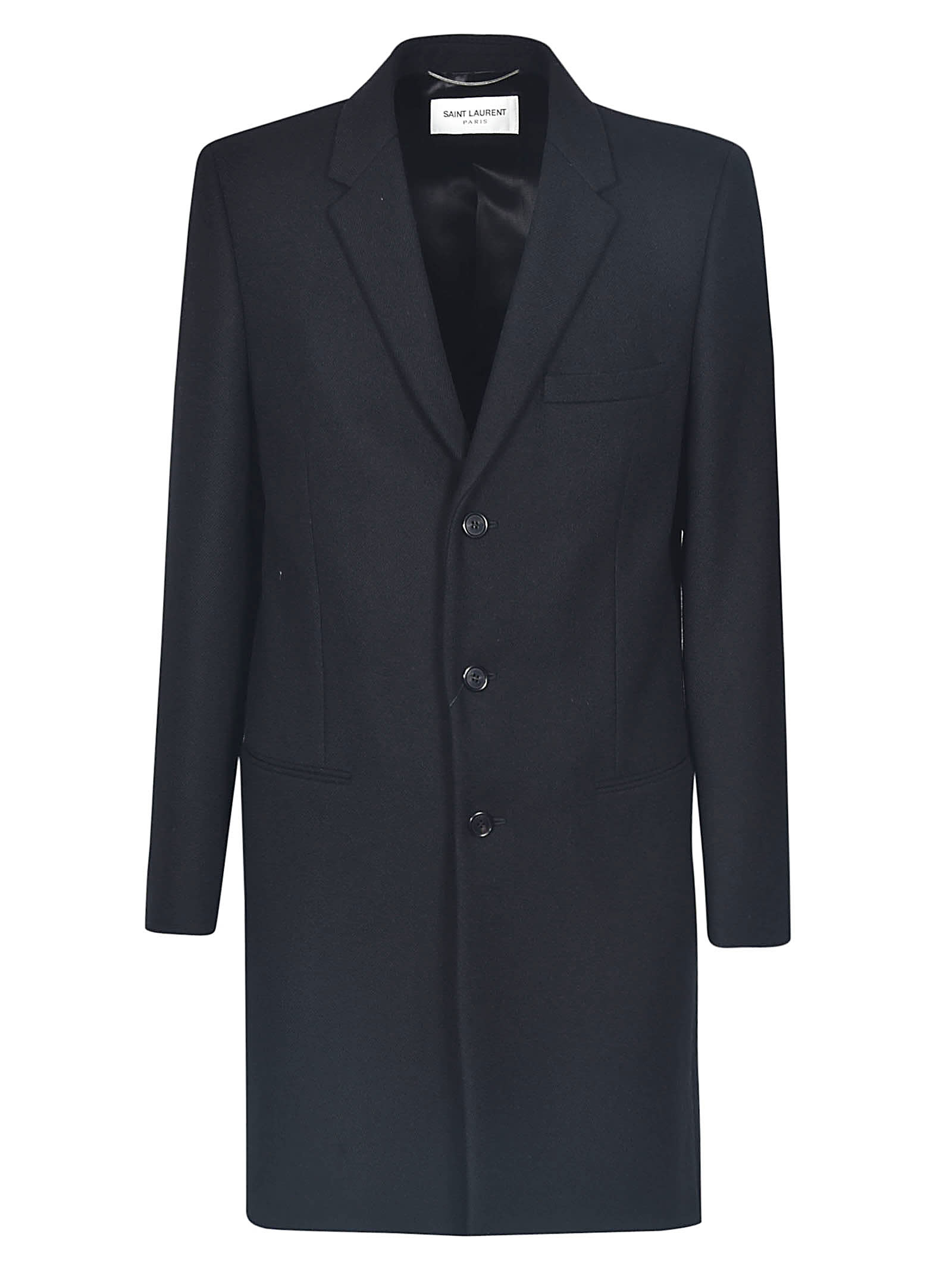 Saint Laurent Single-breasted Mid-length Coat In Black