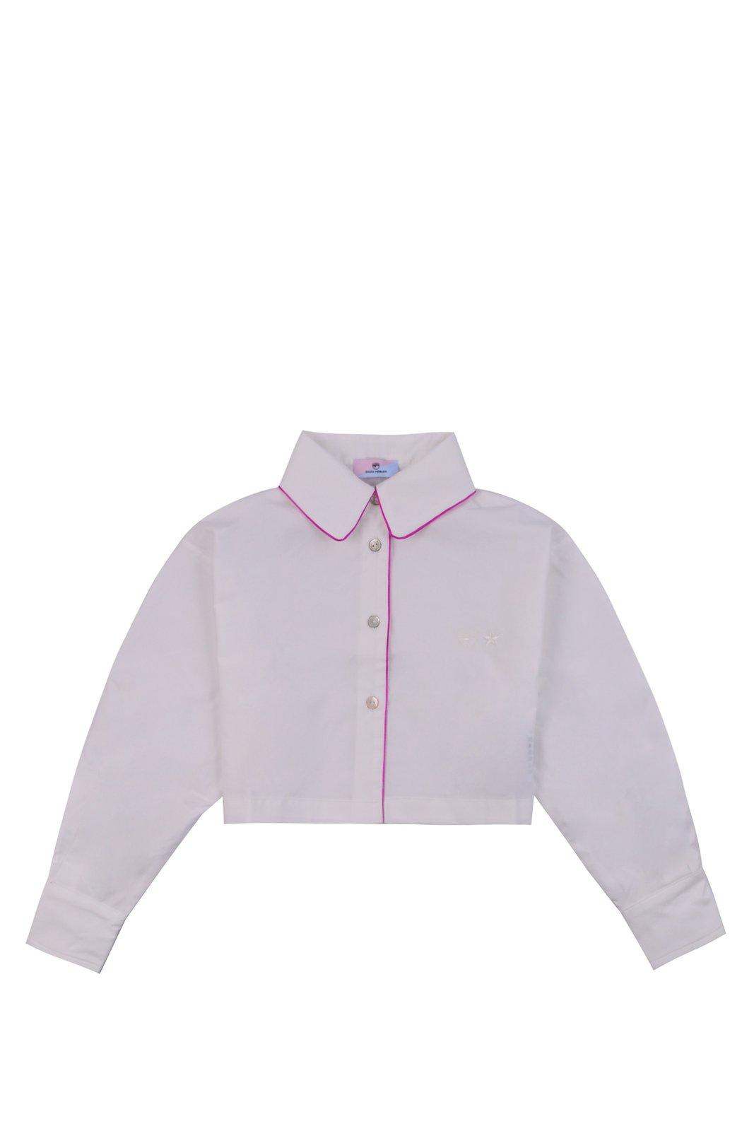 Chiara Ferragni Kids' Eyelike Button-up Cropped Shirt In Panna