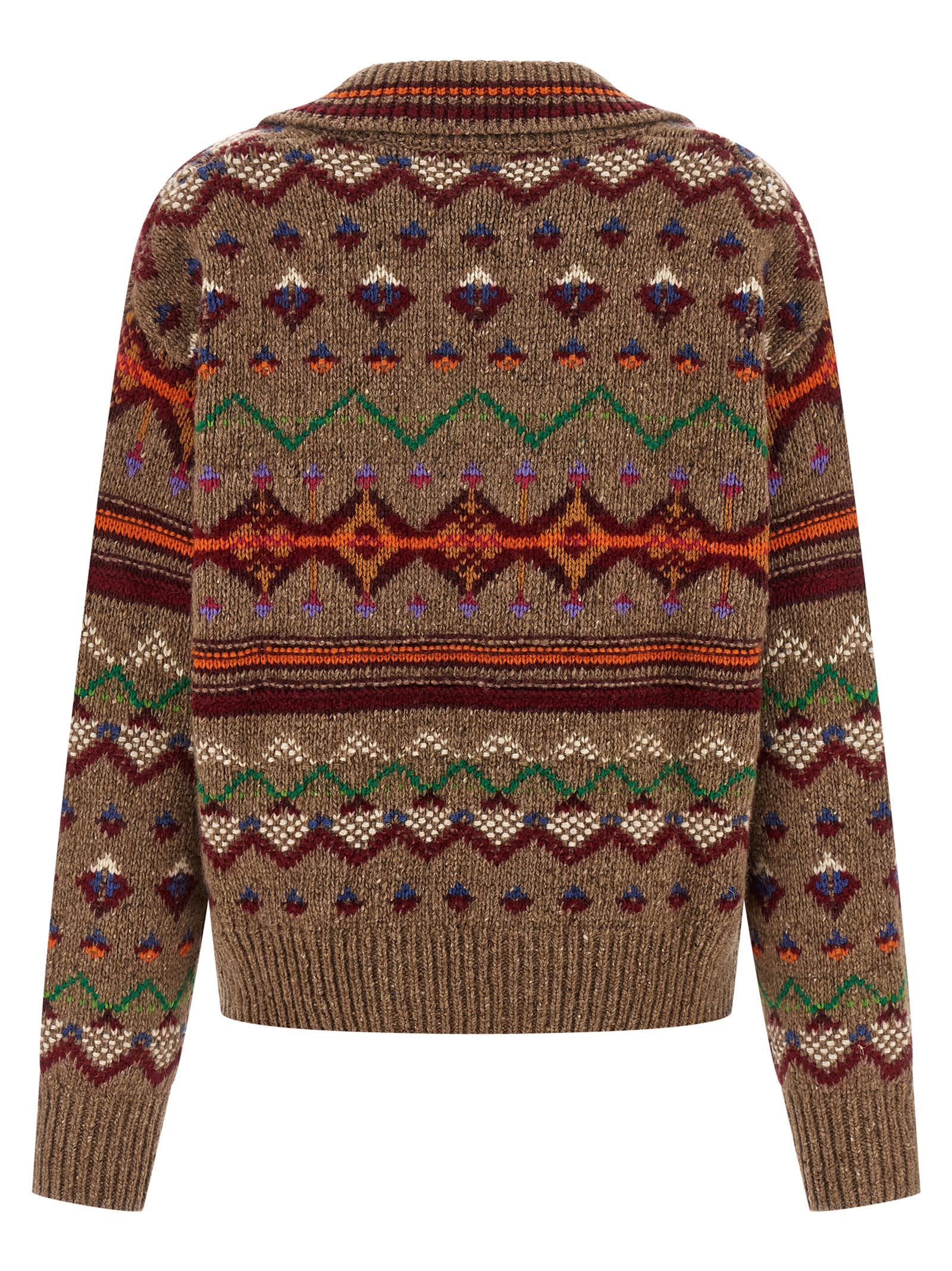 Polo Ralph Lauren Jacquard Patterned Wool Sweater With Lace-up V-neck In Multi