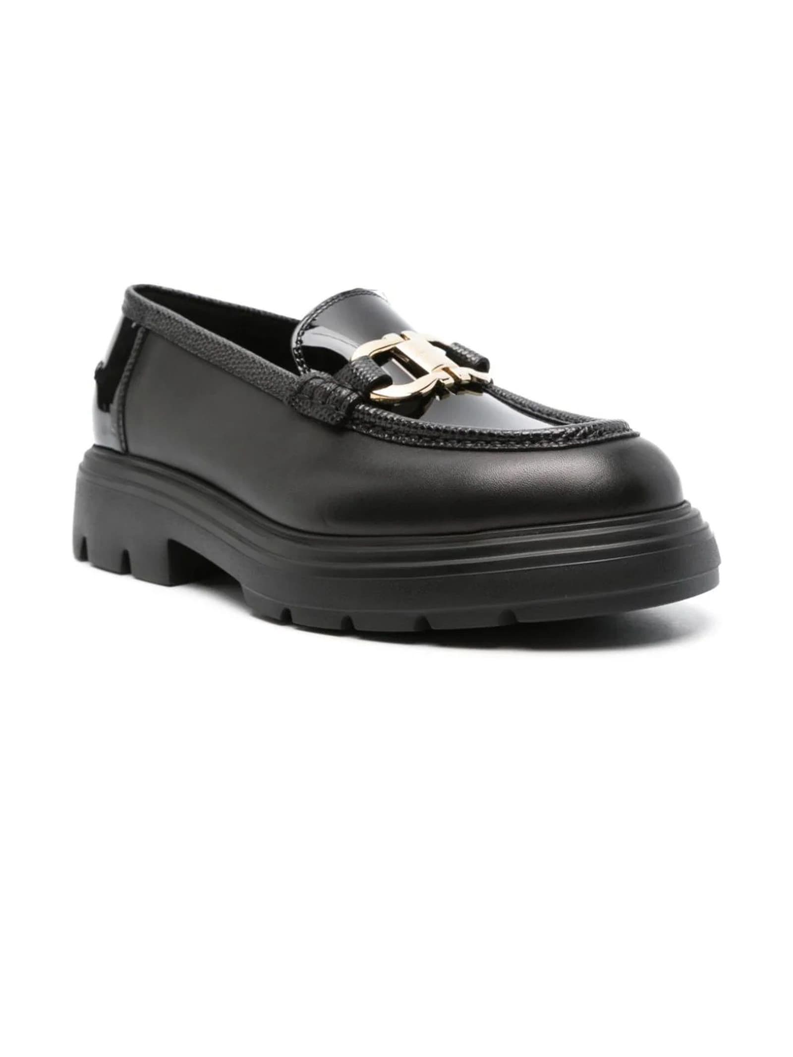 Shop Ferragamo Black Calf Leather Gancini Loafers