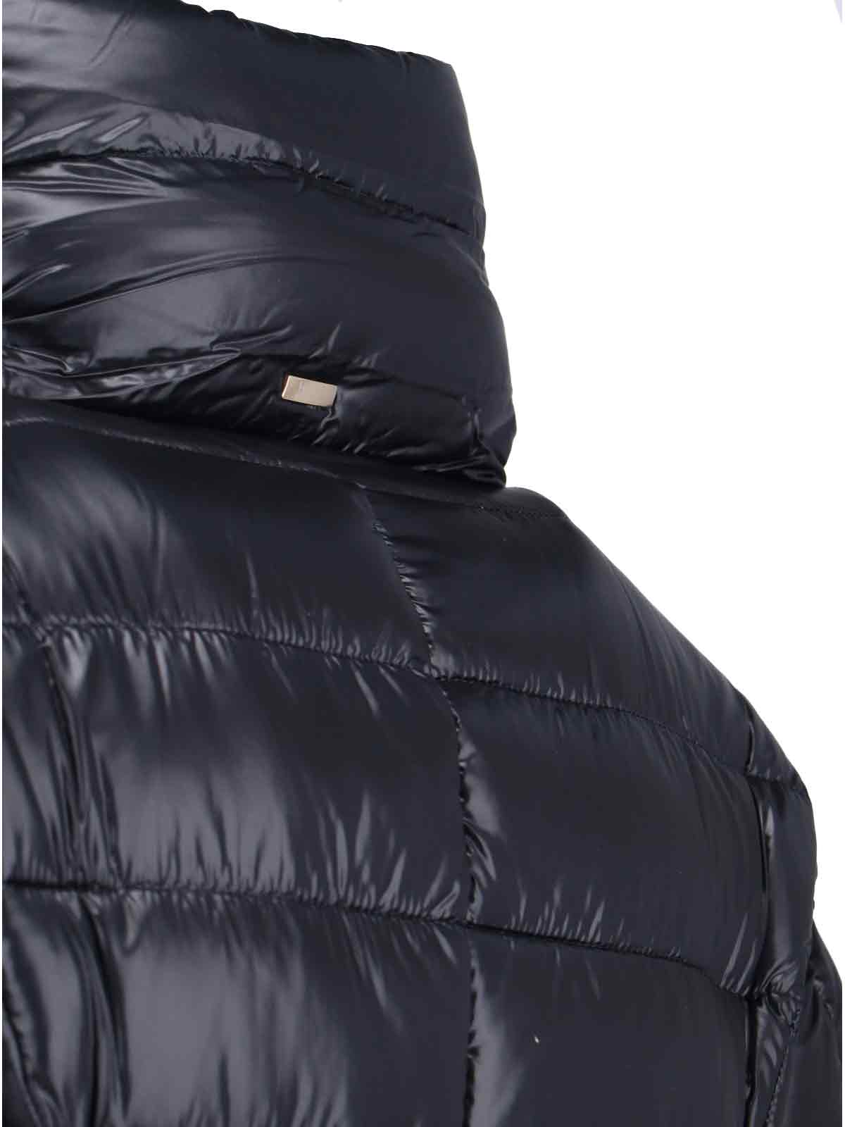 Herno Maxi Puffer Jacket With Belt And High Collar In Blue