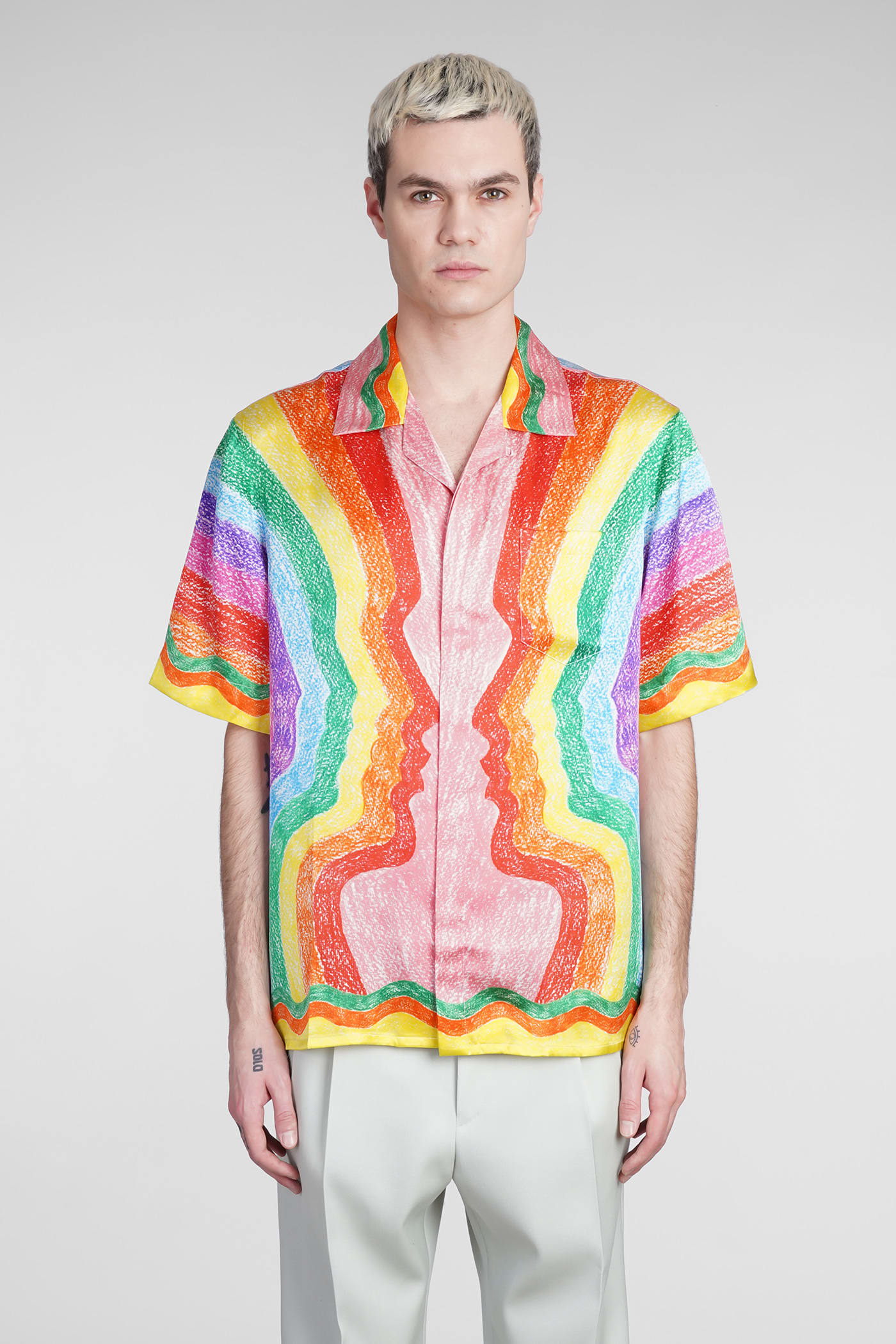 Casablanca Mind Vibrations Short Sleeve Silk Camp Shirt In Multicolor