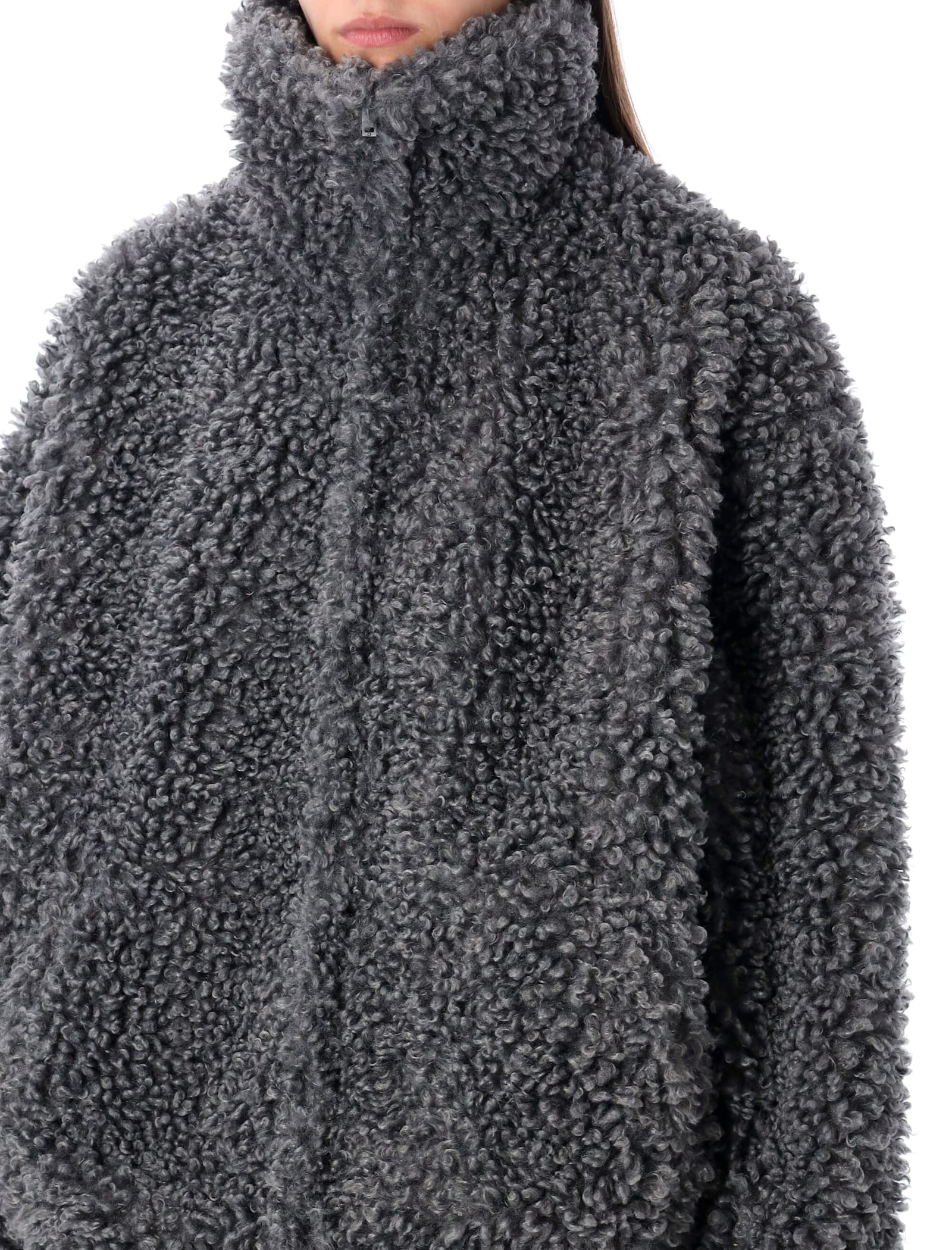 Acne Studios Oversized Faux Fur Bomber Jacket In Gray