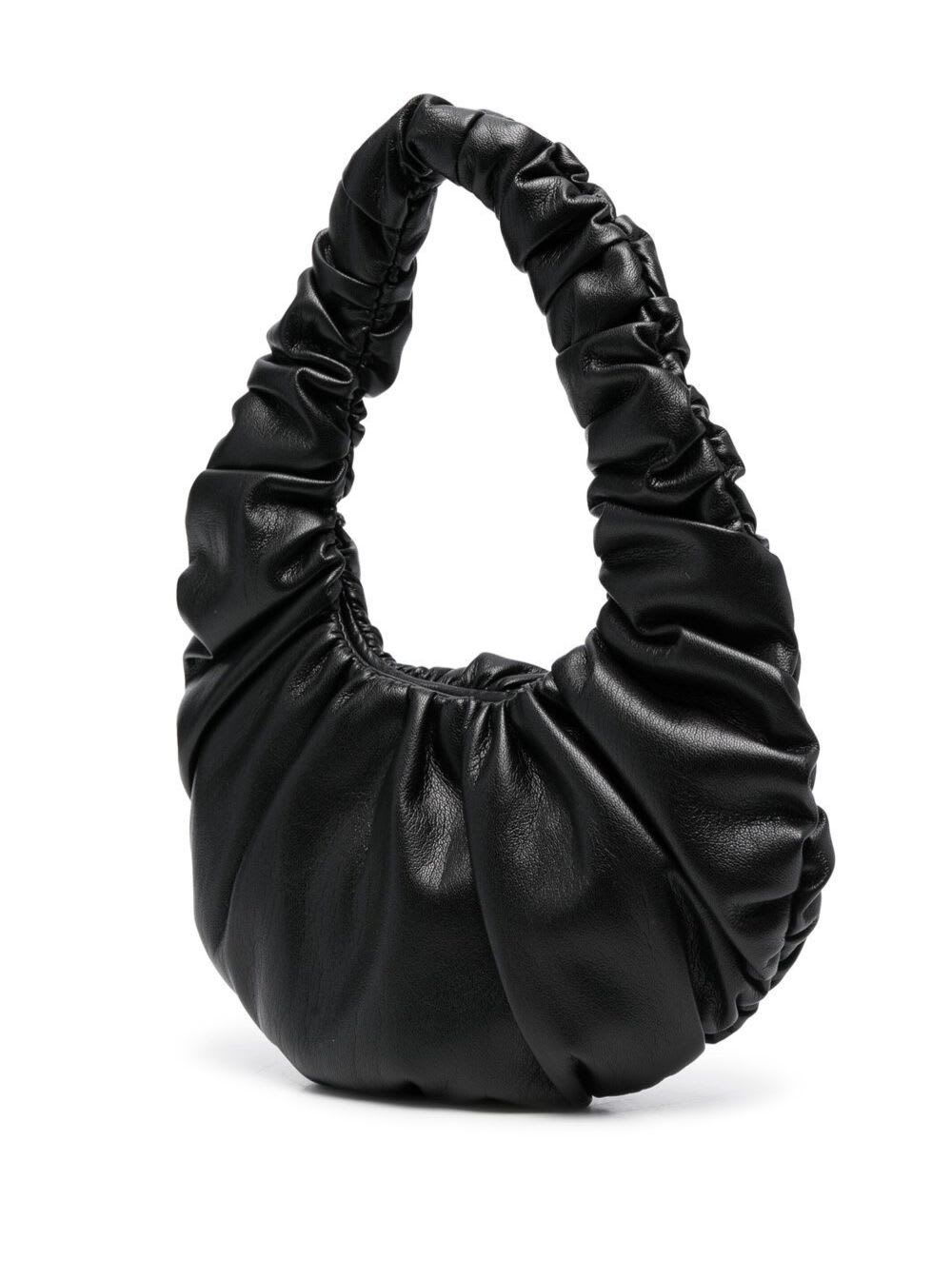Shop Nanushka Anja Black Baguette Mini Bag With Hobo Handle In Ruched Vegan Leather Woman