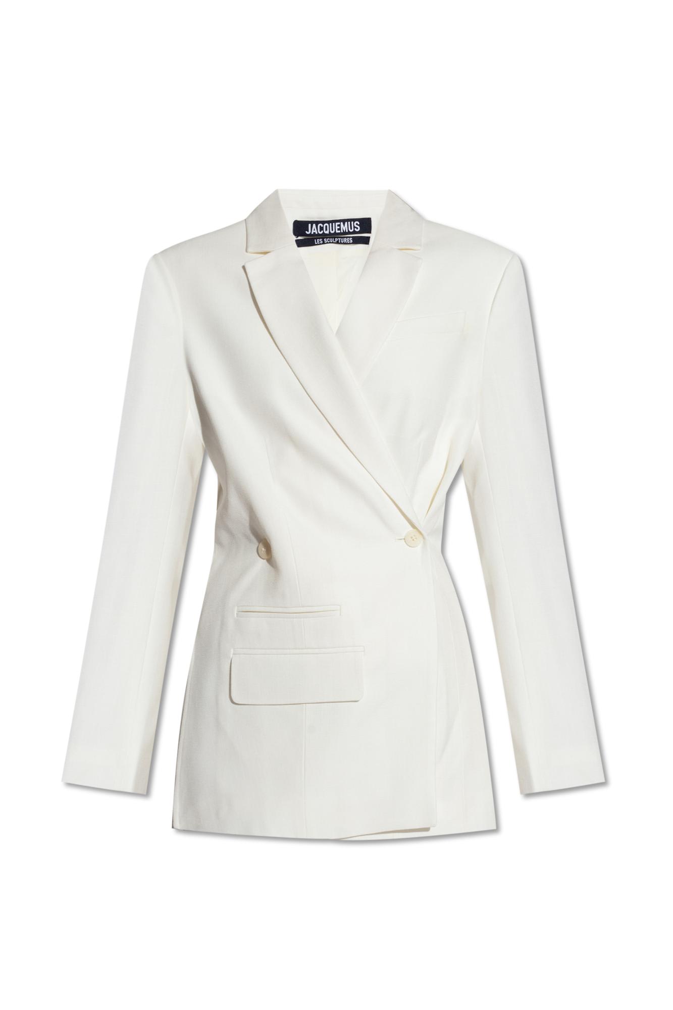 Shop Jacquemus Tibau Double-breasted Blazer In Bianco