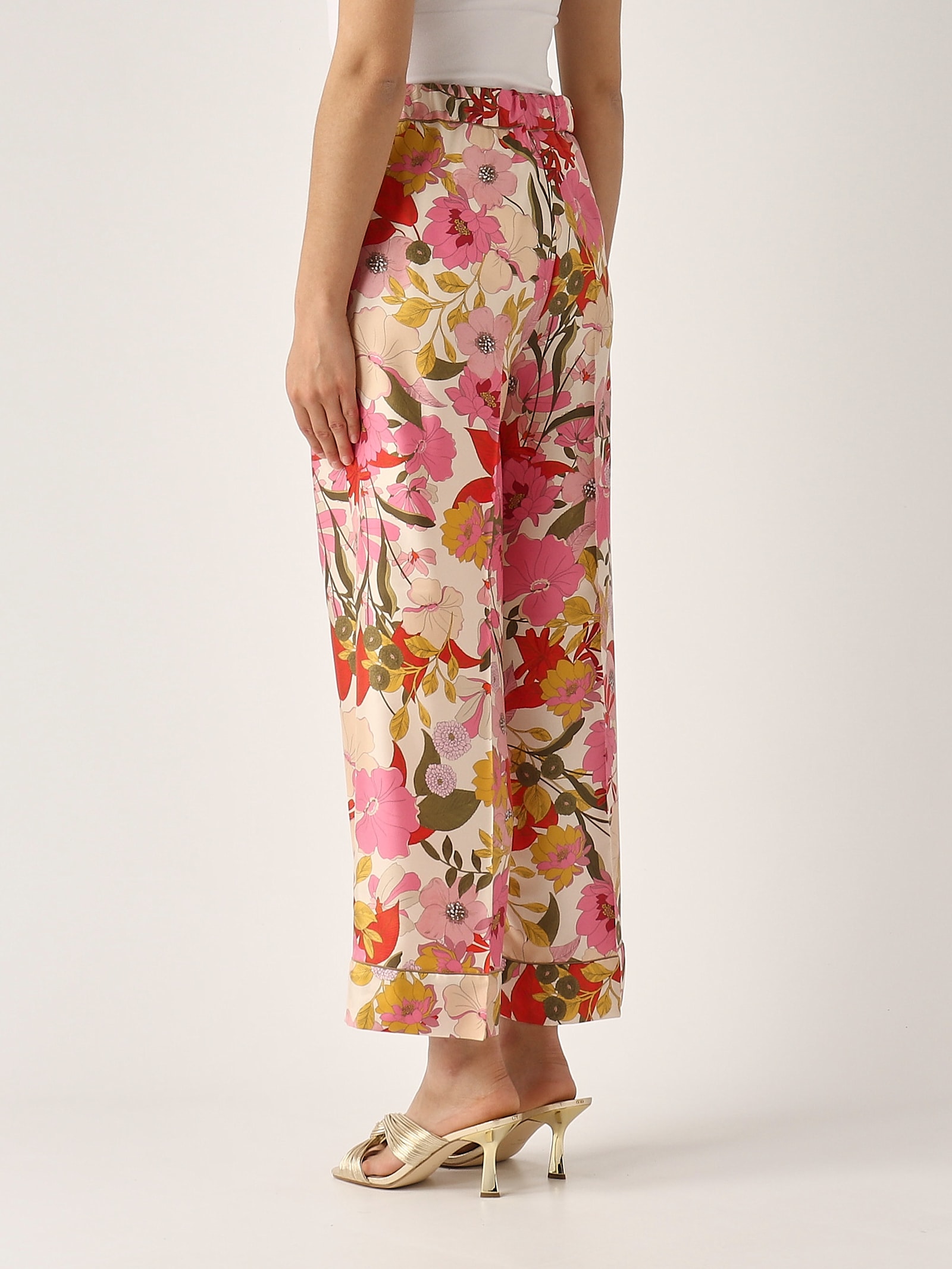 's Max Mara Elastic Waistband Floral Print Lightweight Wide Leg Trousers In Floreale