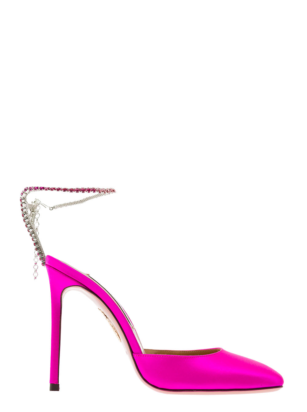 Shop Aquazzura Fuchsia Pink Ice Pumps Satin Effect With Crystal Embellishment In Leather Woman In Fuxia
