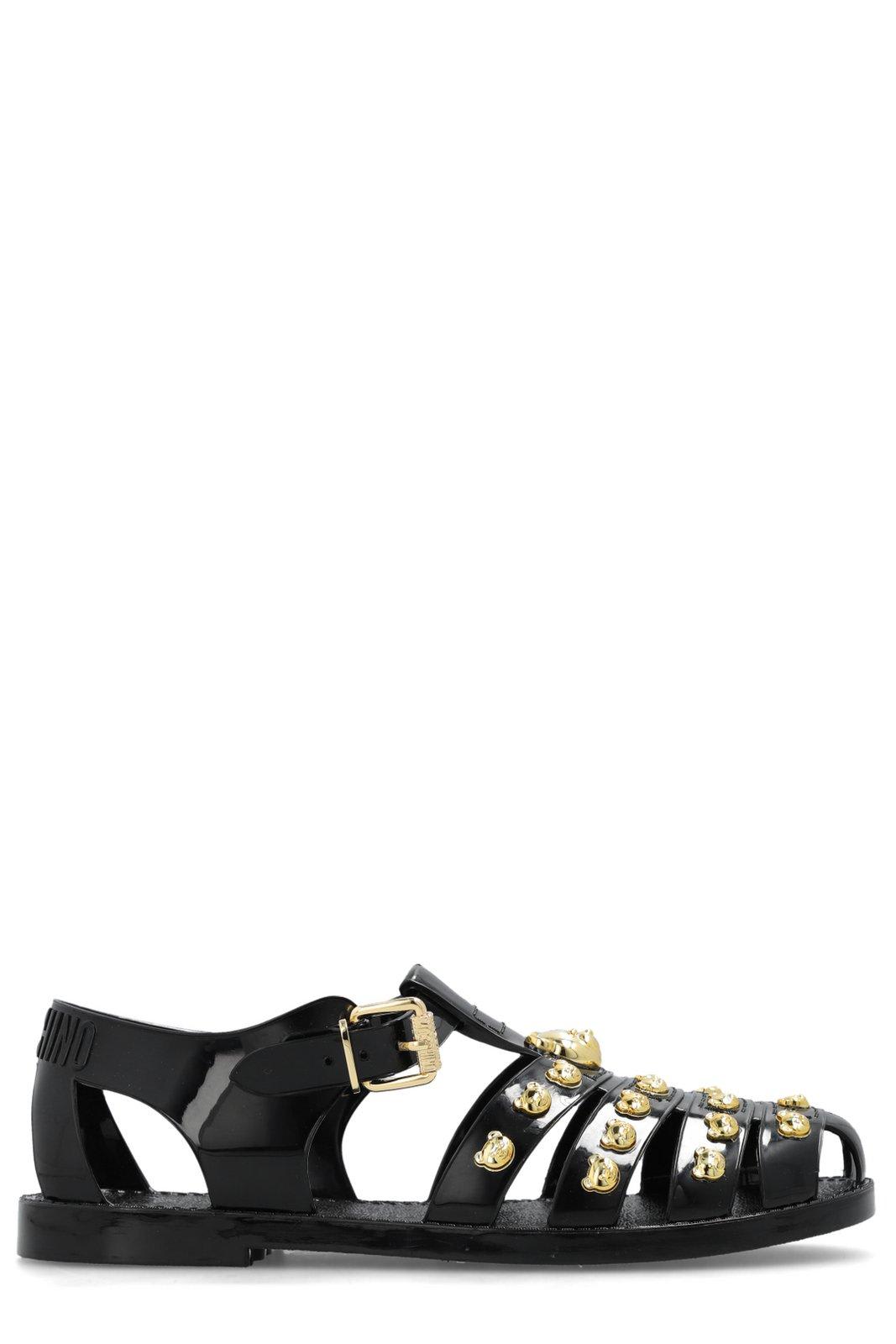 Shop Moschino Teddy Studs Jelly Sandals In Black