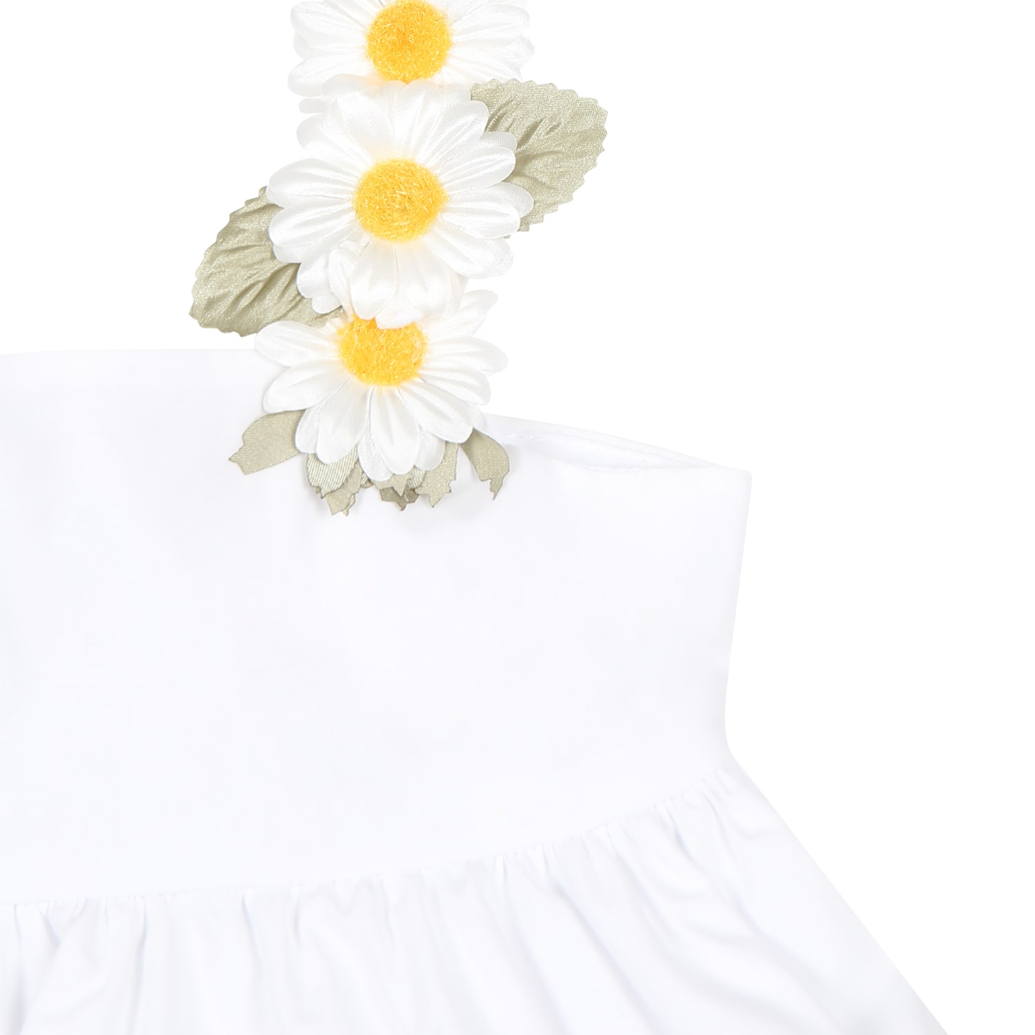 Shop Monnalisa White Dress For Baby Girl With Daisies